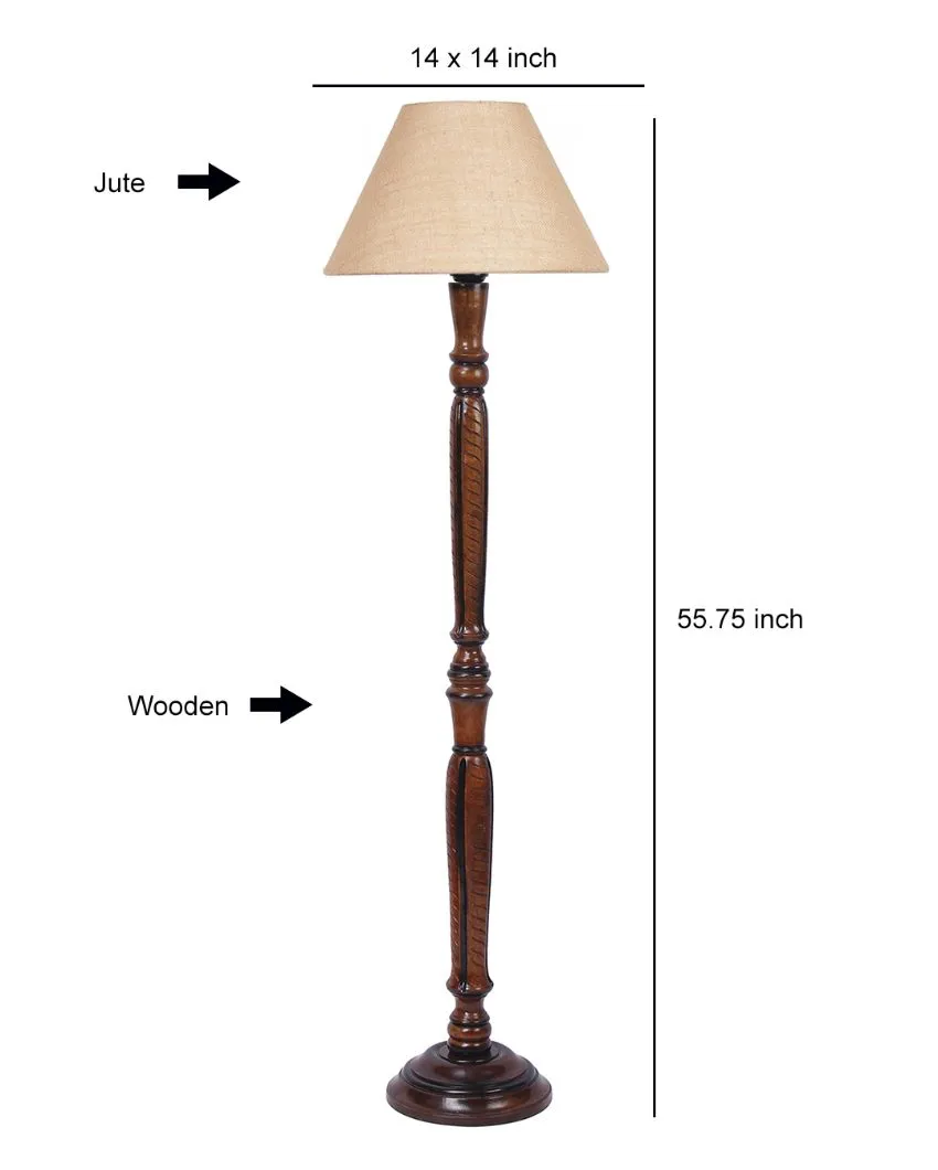 Old fashioned Jute Conical Wooden Floor Lamp | 14 X 56 inches
