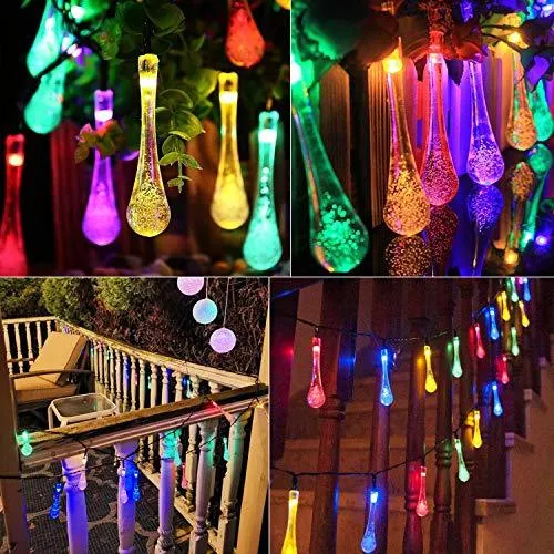 Outdoor Solar String Lights, 40 Led Water Drop Solar Powered Lights with 8 Modes