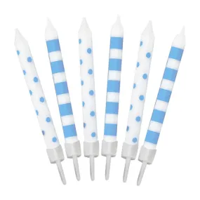 Pastel Blue Dots And Stripes Candles 12pk