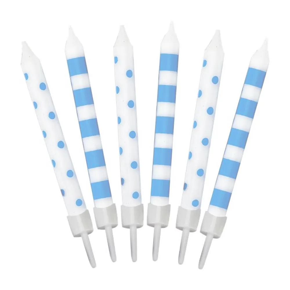 Pastel Blue Dots And Stripes Candles 12pk