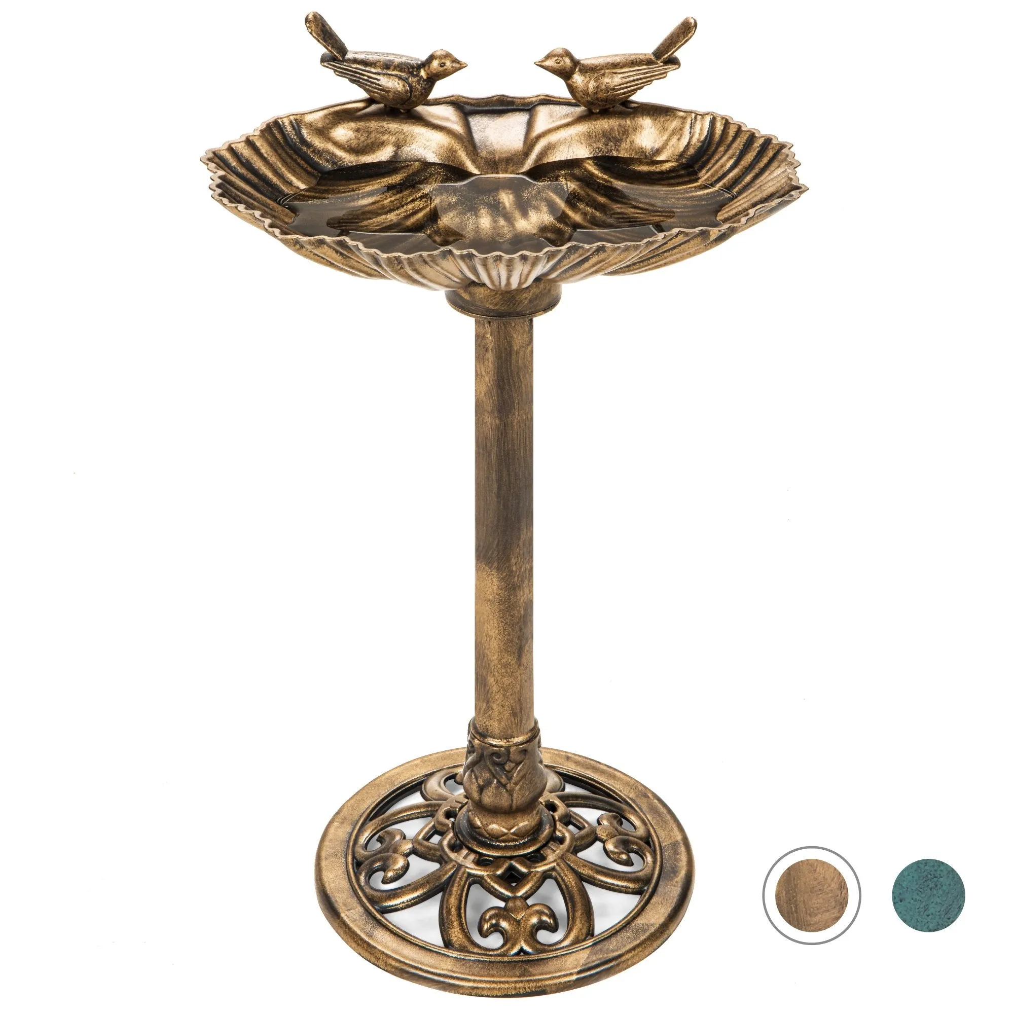 Pedestal Bird Bath Decoration w/ Sparrow Statues