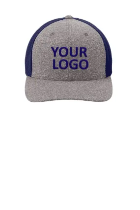 Port Authority Flexfit Melange Mesh Back Customized Trucker Caps, TRUE Navy/Grey Heather