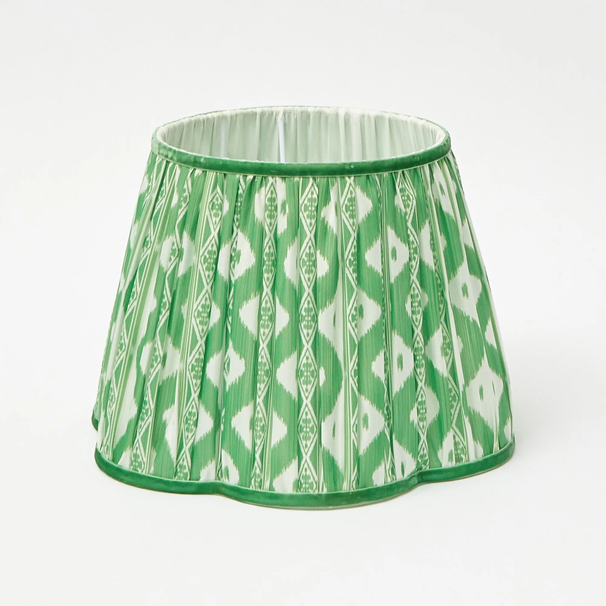Rattan Blanche Lamp with Green Ikat Shade (30cm)