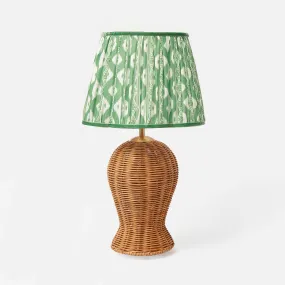 Rattan Blanche Lamp with Green Ikat Shade (30cm)