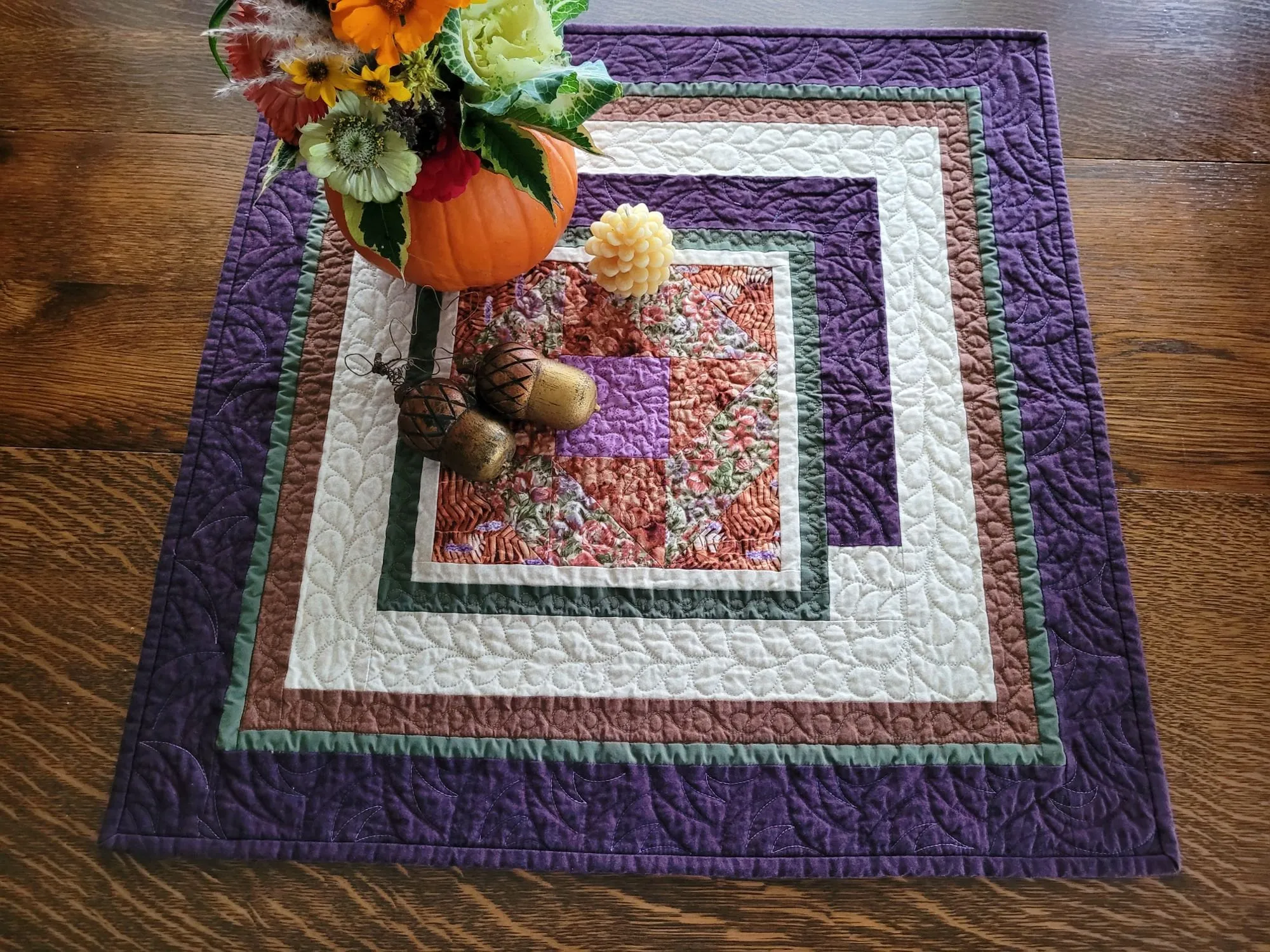 Rustic Autumn Quilted Table Topper or Wall Hanging | Square Table Runner