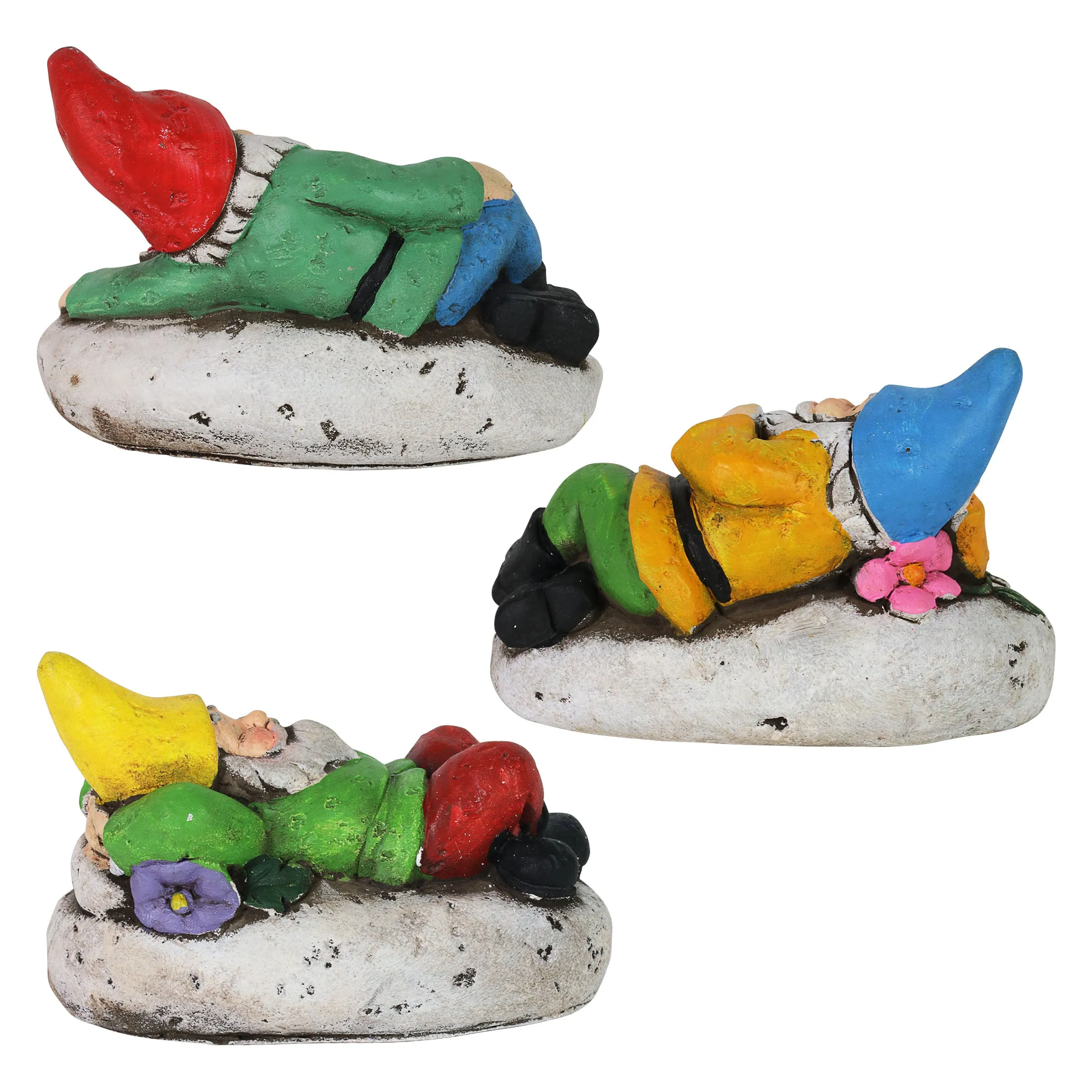 Set of 3 Cement Welcome Gnome Garden Stones, 4 Inch