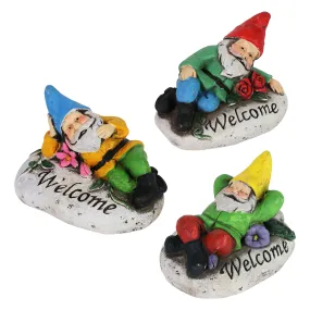 Set of 3 Cement Welcome Gnome Garden Stones, 4 Inch