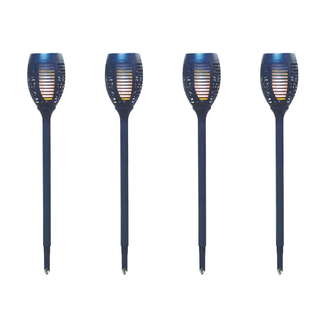 Silver & Stone Outdoor Solar Flickering Flame Torch Garden Stakes - 4 Pack