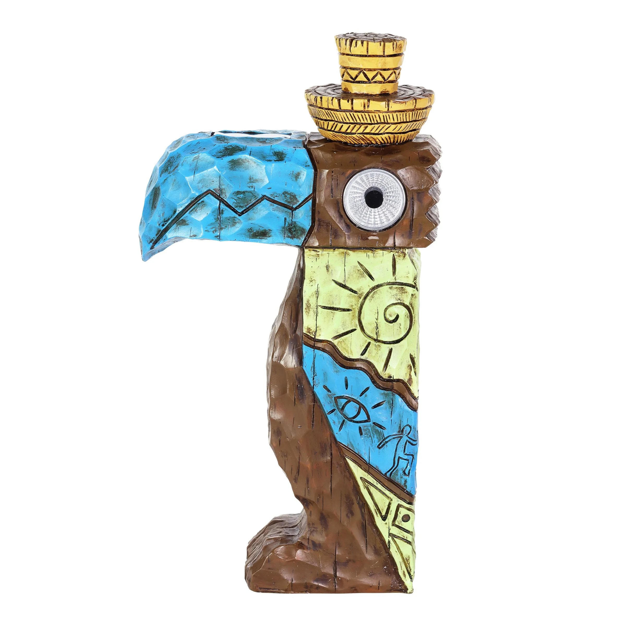 Solar Blue Tiki Toucan Garden Statue with LED Eyes, 7 by 12.5 Inches