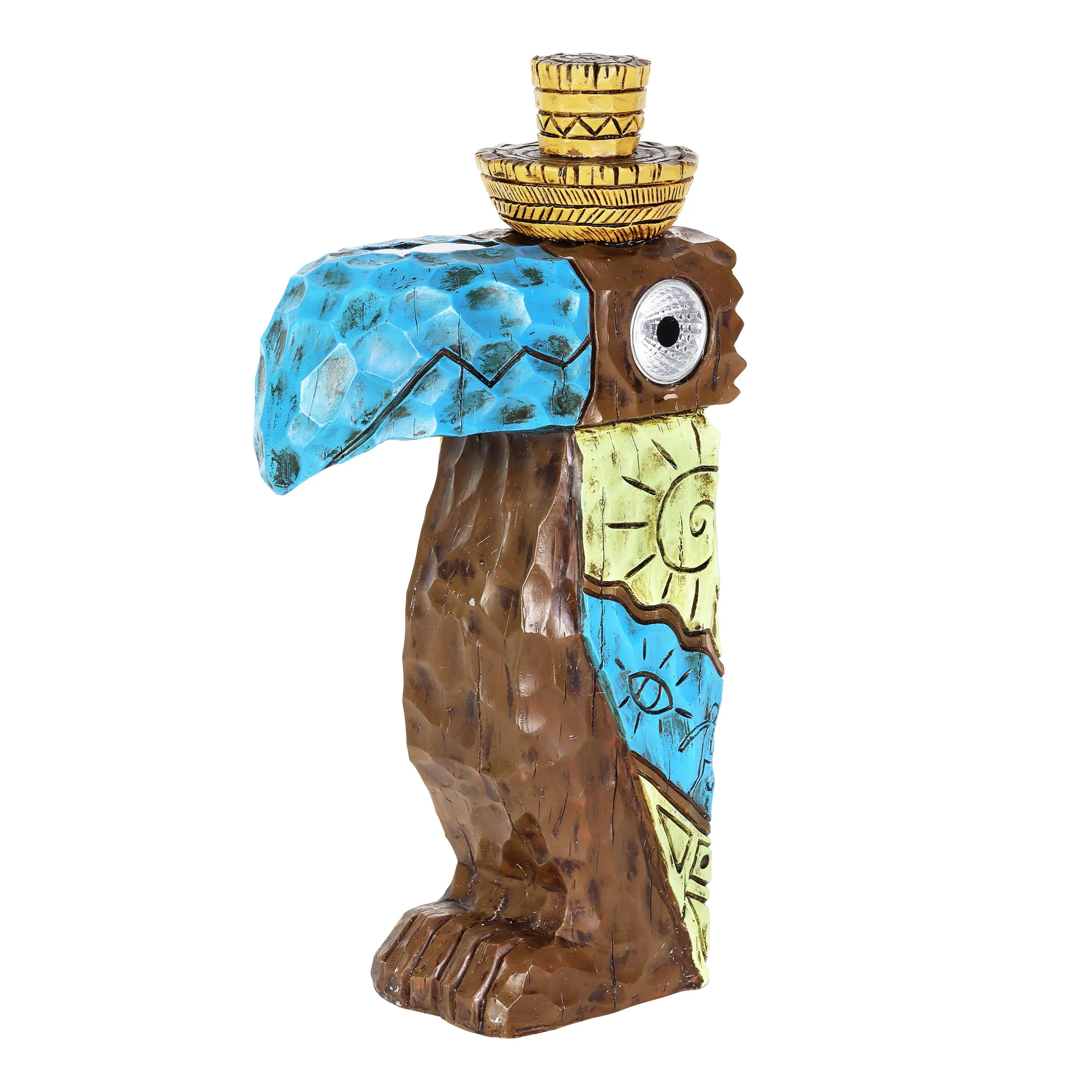 Solar Blue Tiki Toucan Garden Statue with LED Eyes, 7 by 12.5 Inches
