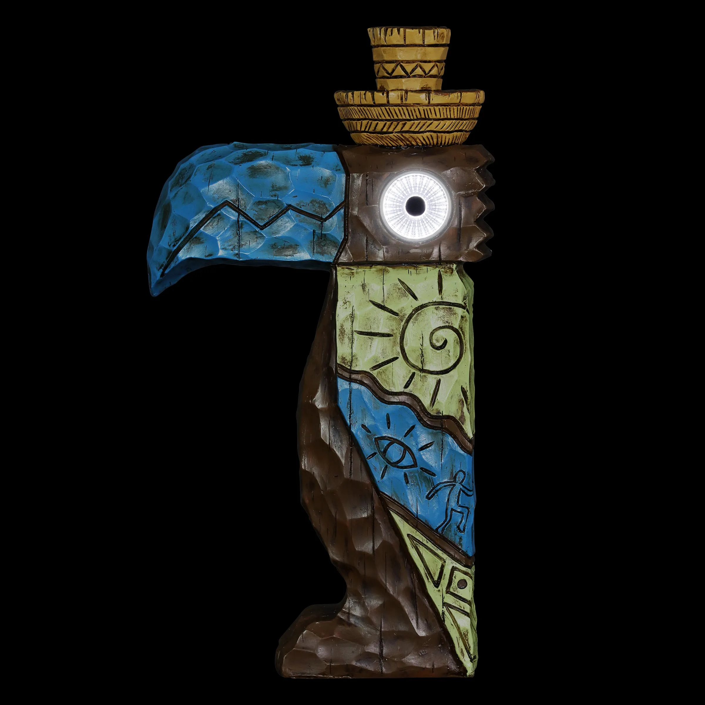 Solar Blue Tiki Toucan Garden Statue with LED Eyes, 7 by 12.5 Inches