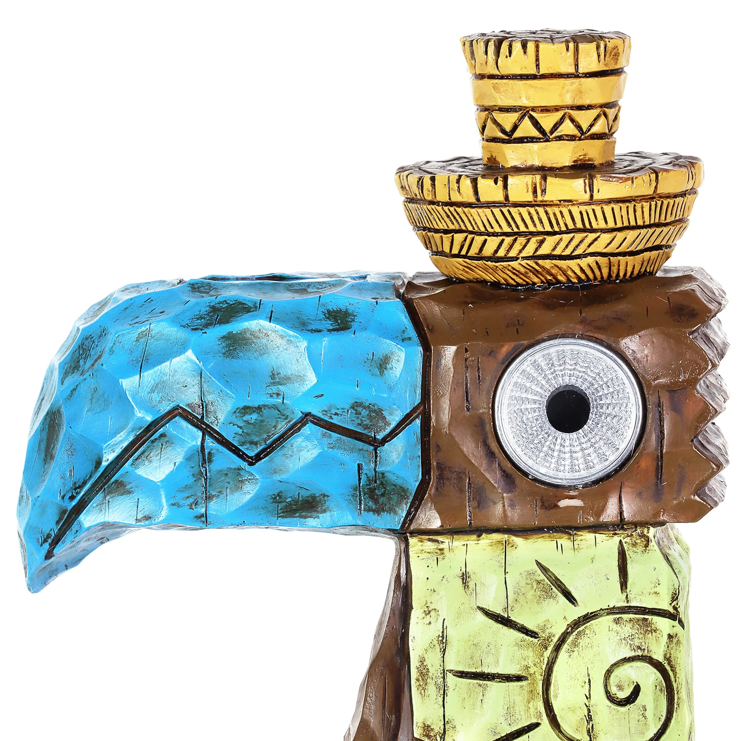Solar Blue Tiki Toucan Garden Statue with LED Eyes, 7 by 12.5 Inches
