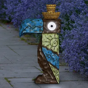 Solar Blue Tiki Toucan Garden Statue with LED Eyes, 7 by 12.5 Inches