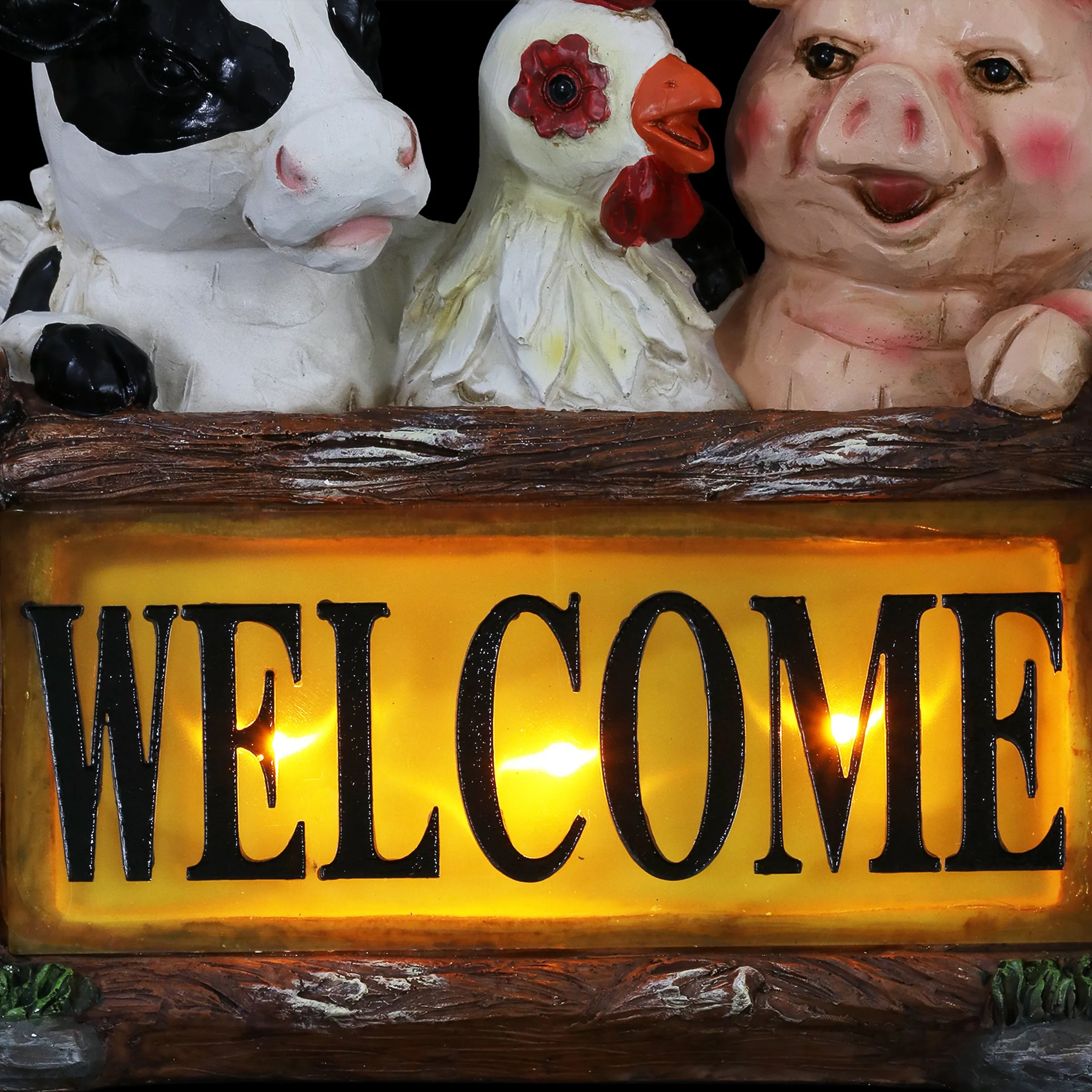 Solar Farm Animal Welcome Sign Garden Statue, 11 by 10 Inches