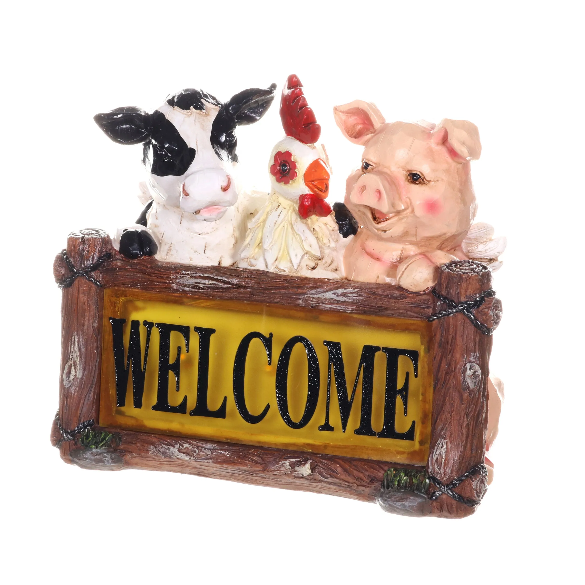 Solar Farm Animal Welcome Sign Garden Statue, 11 by 10 Inches