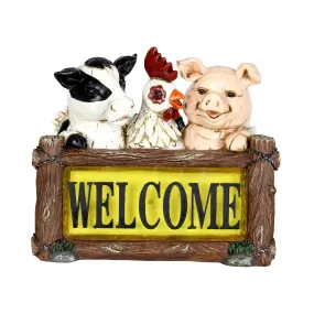 Solar Farm Animal Welcome Sign Garden Statue, 11 by 10 Inches
