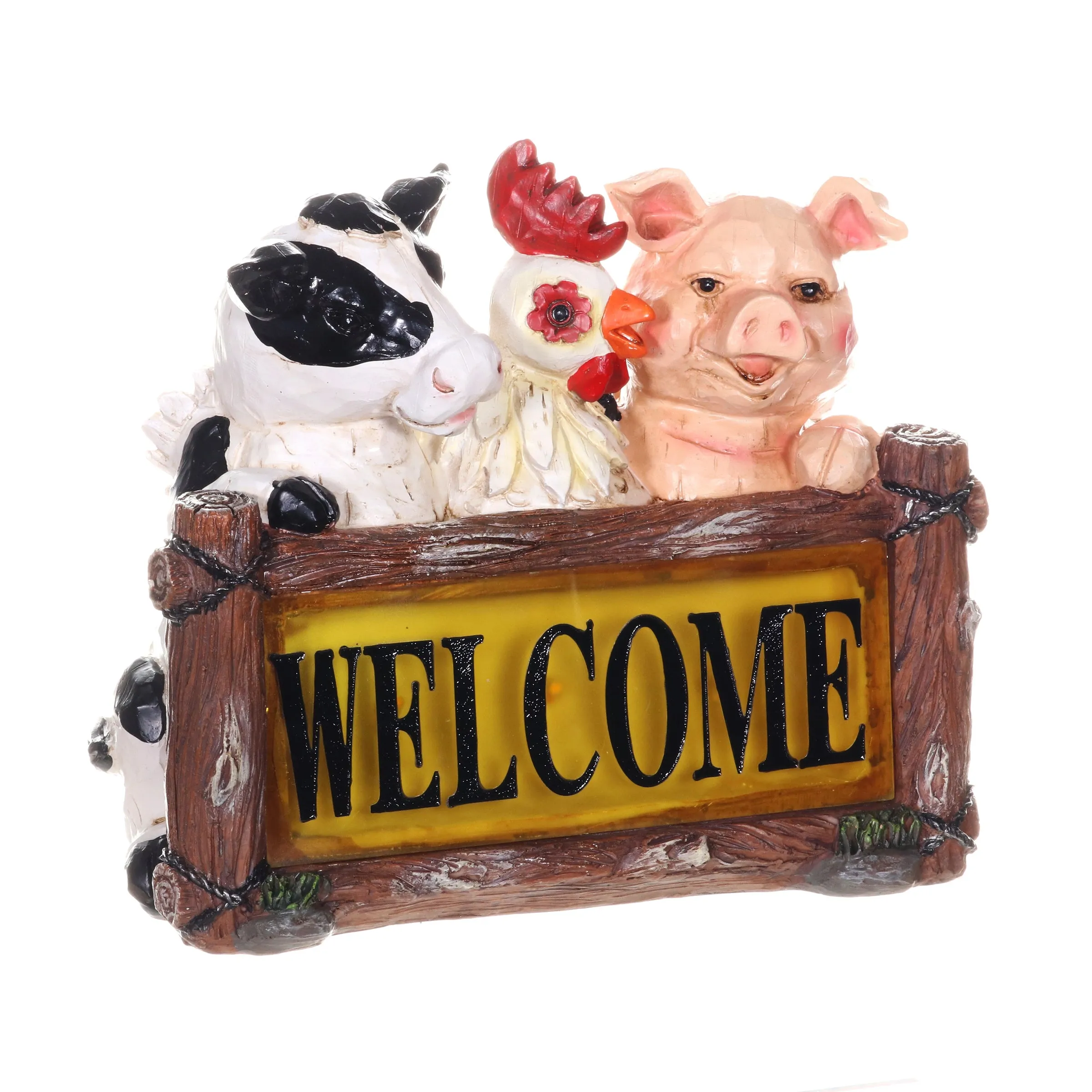Solar Farm Animal Welcome Sign Garden Statue, 11 by 10 Inches
