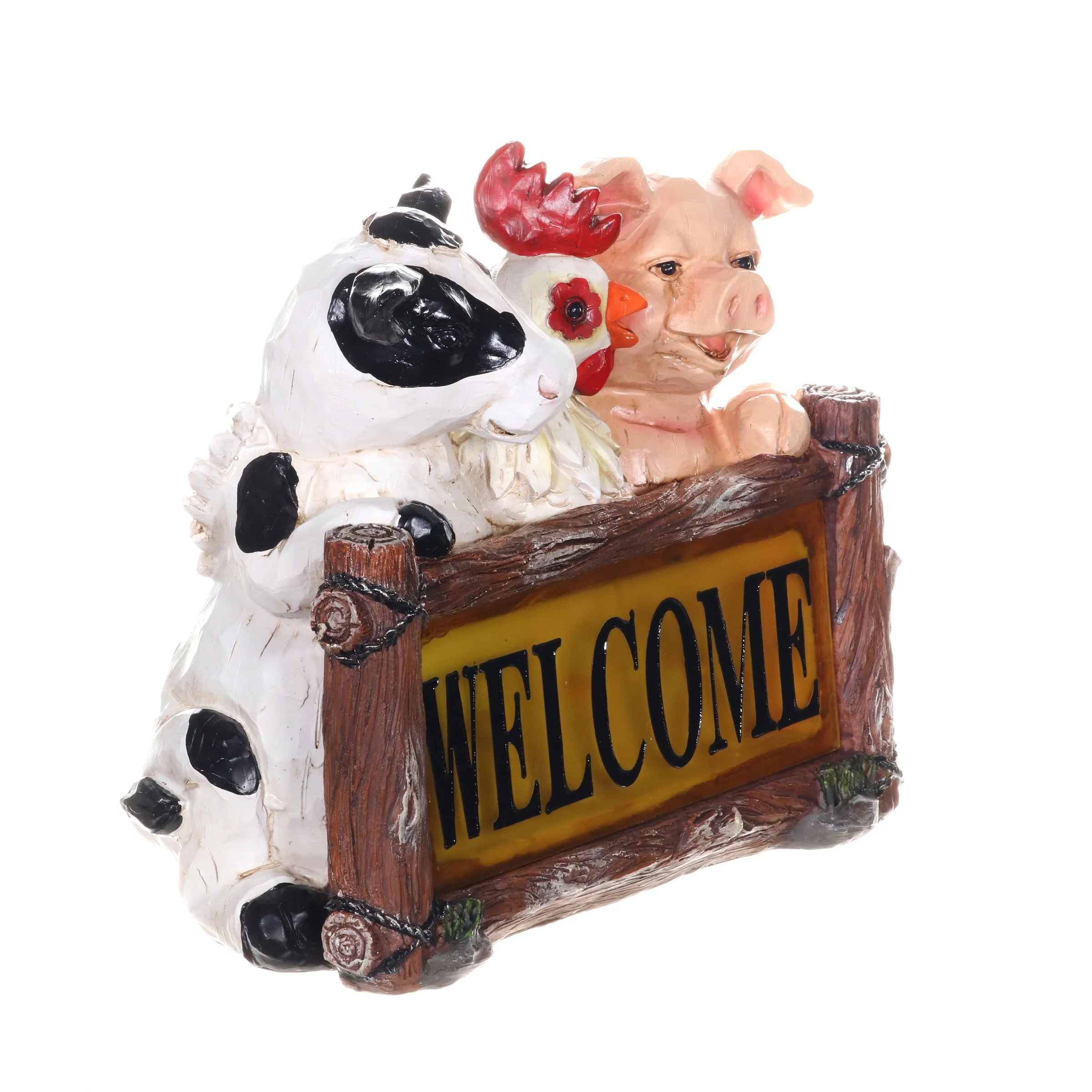 Solar Farm Animal Welcome Sign Garden Statue, 11 by 10 Inches