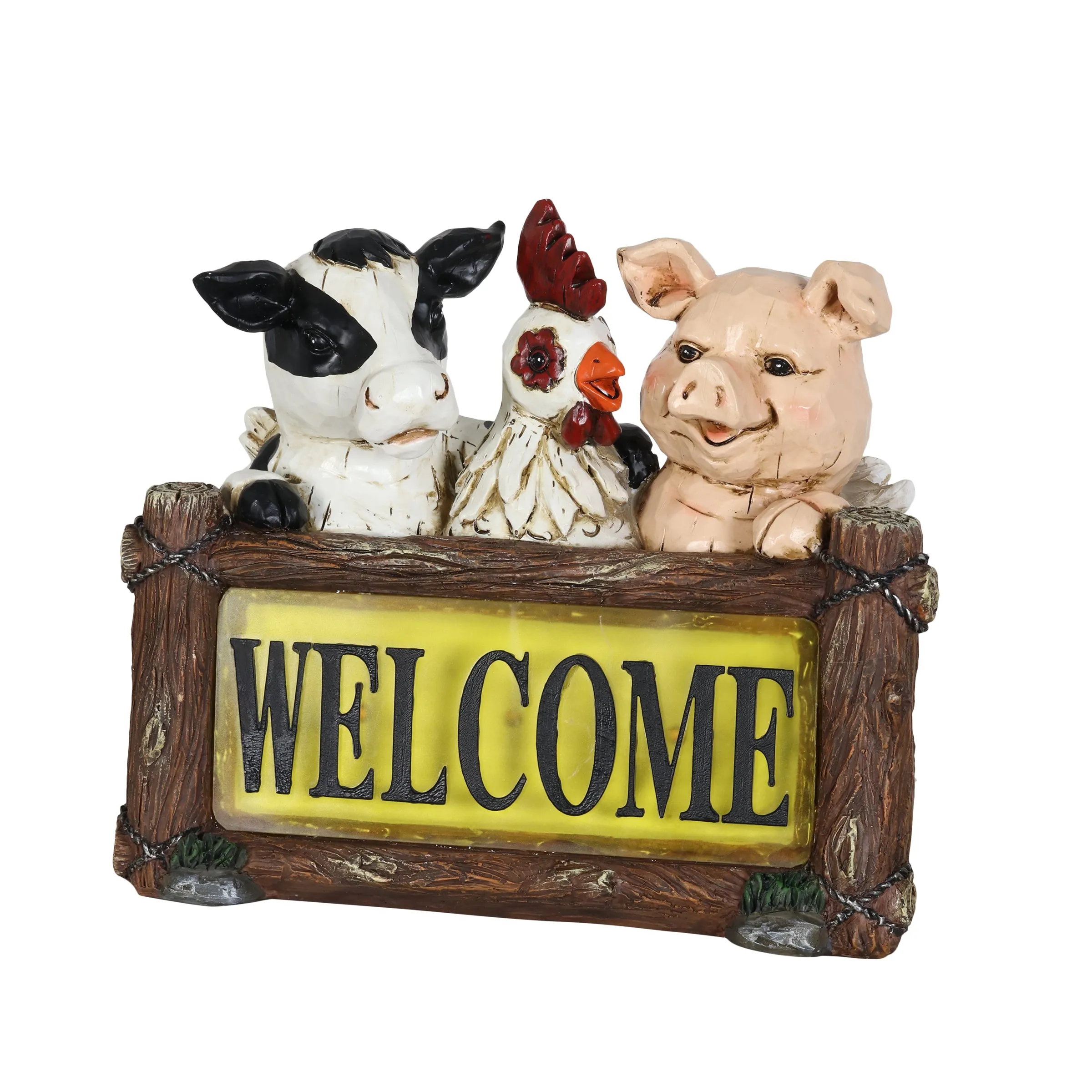 Solar Farm Animal Welcome Sign Garden Statue, 11 by 10 Inches