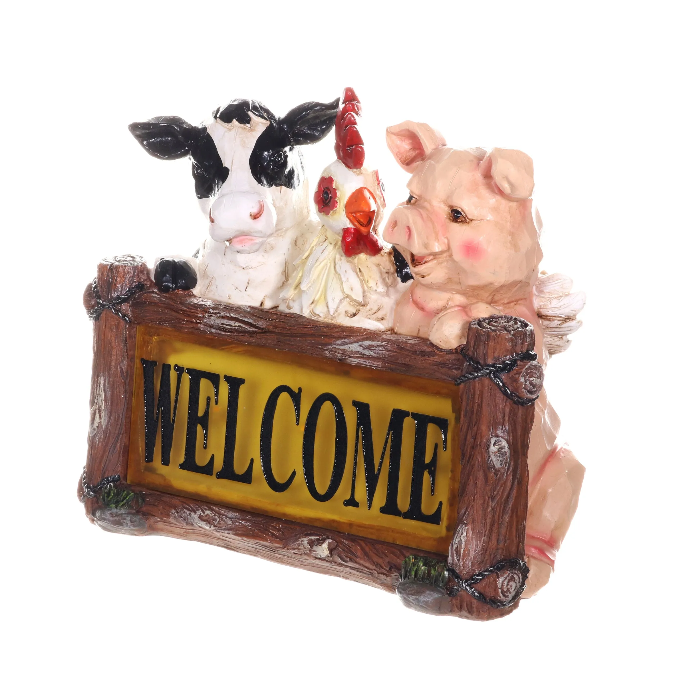 Solar Farm Animal Welcome Sign Garden Statue, 11 by 10 Inches