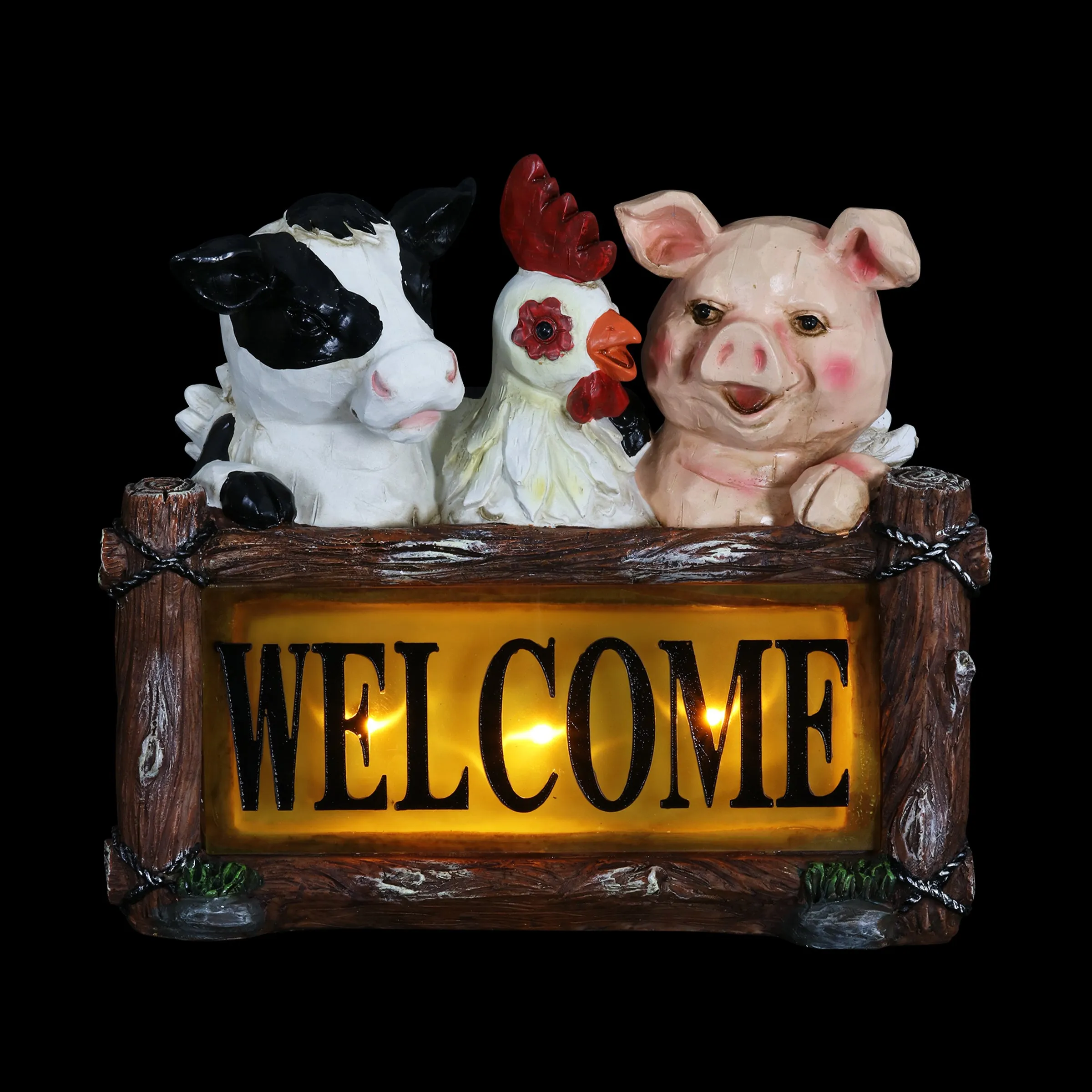 Solar Farm Animal Welcome Sign Garden Statue, 11 by 10 Inches