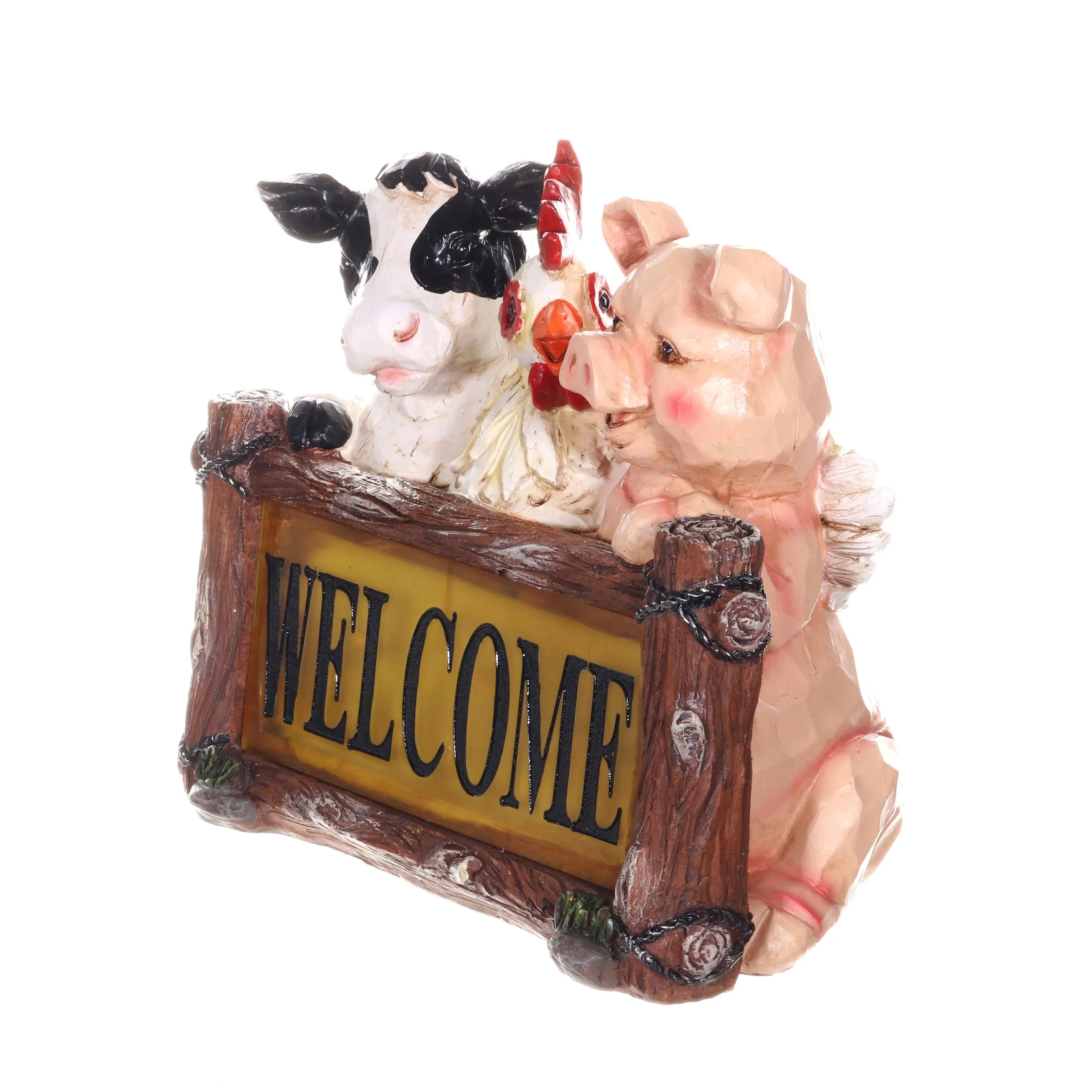 Solar Farm Animal Welcome Sign Garden Statue, 11 by 10 Inches