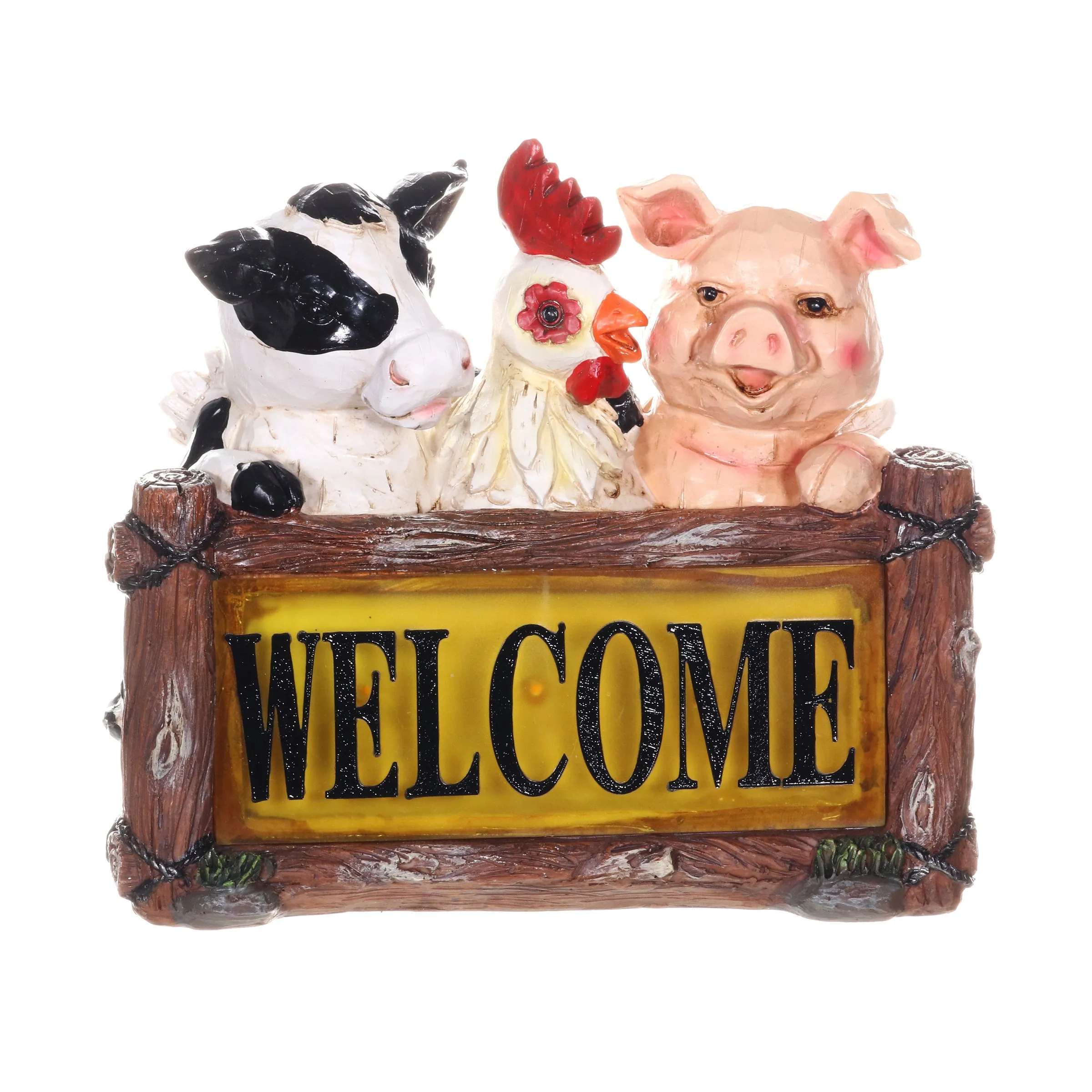 Solar Farm Animal Welcome Sign Garden Statue, 11 by 10 Inches