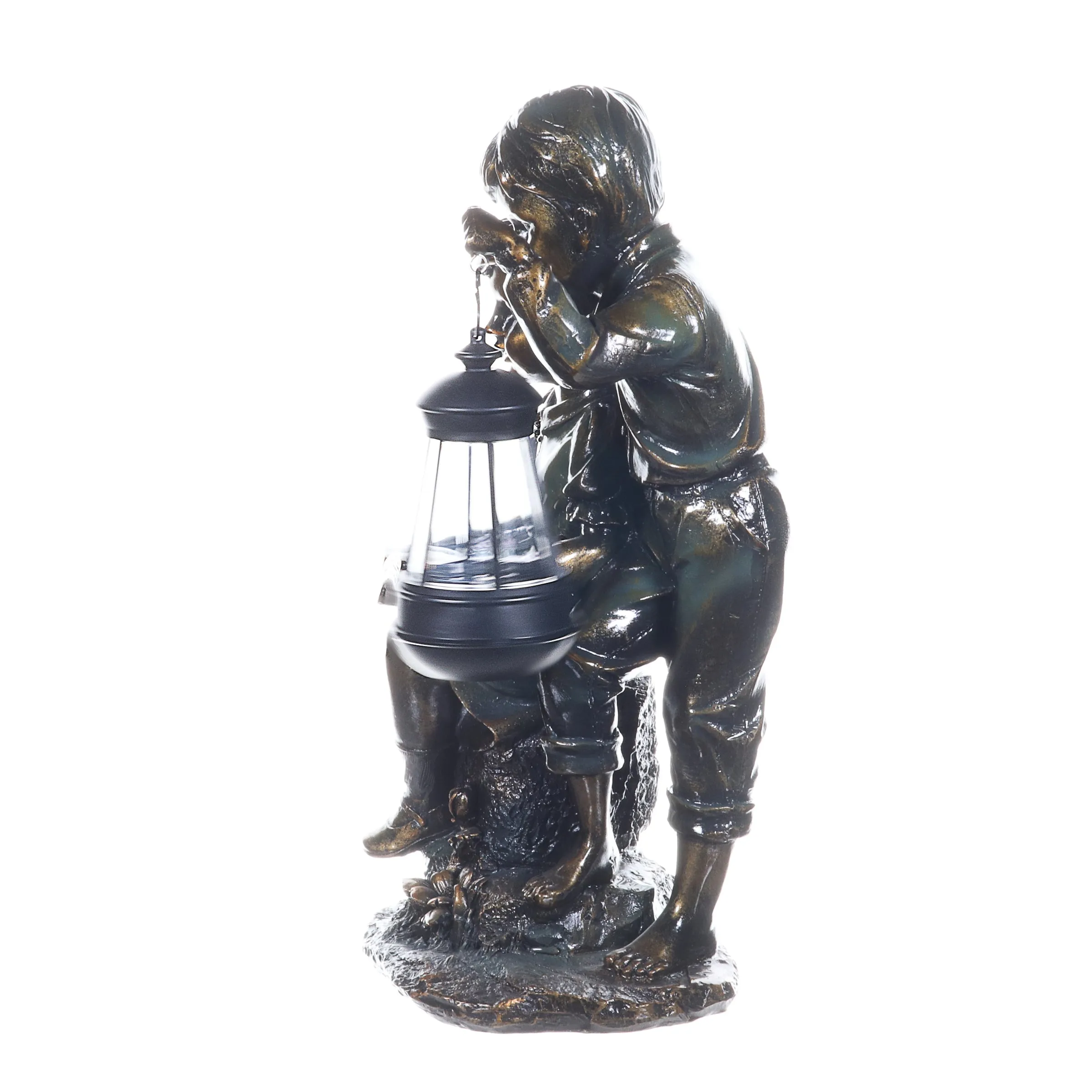 Solar Faux Bronze Boy and Girl Statue, 9 by 15 Inches