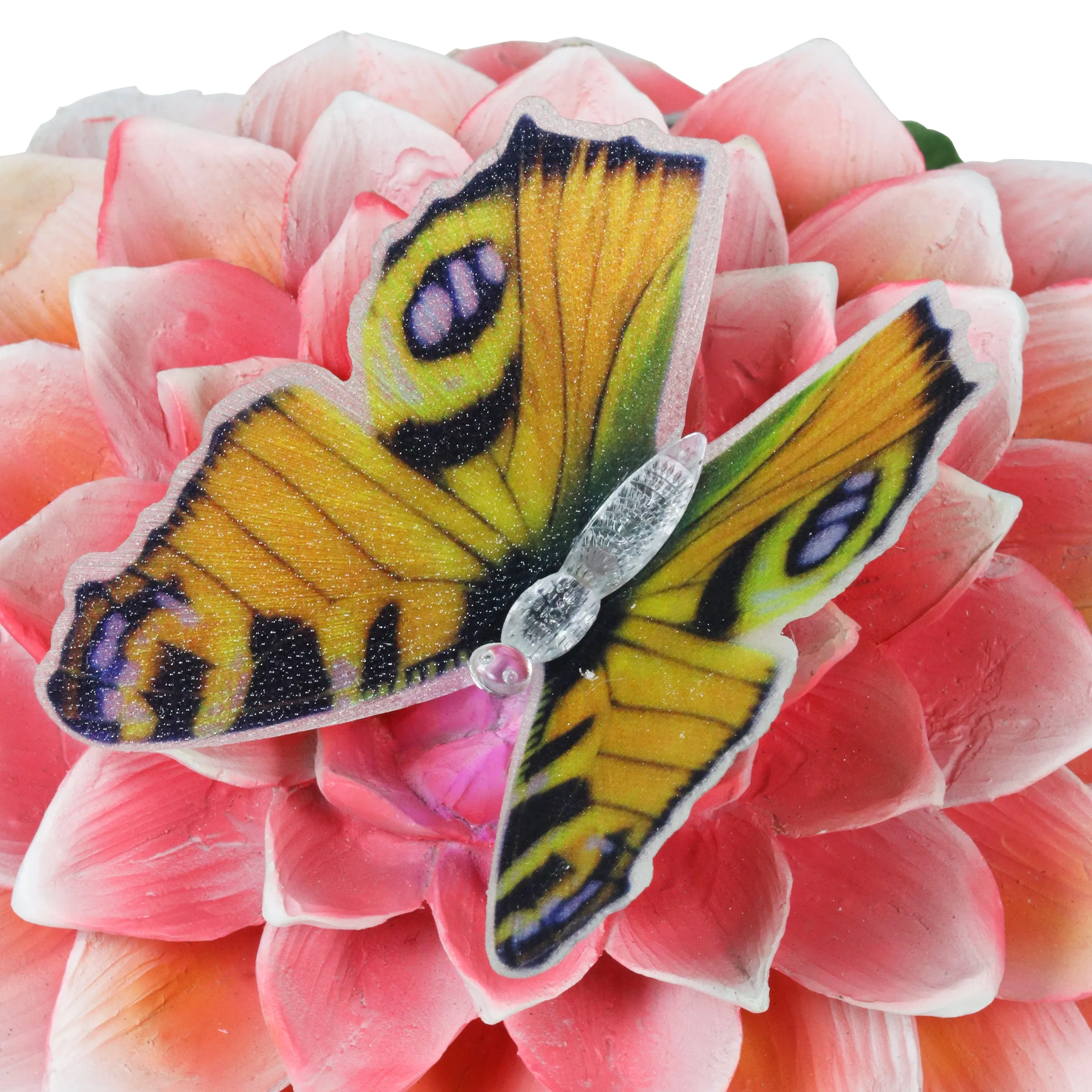 Solar Garden Turtle Statue with Fiber Optic Color Changing Butterfly, 9 Inch