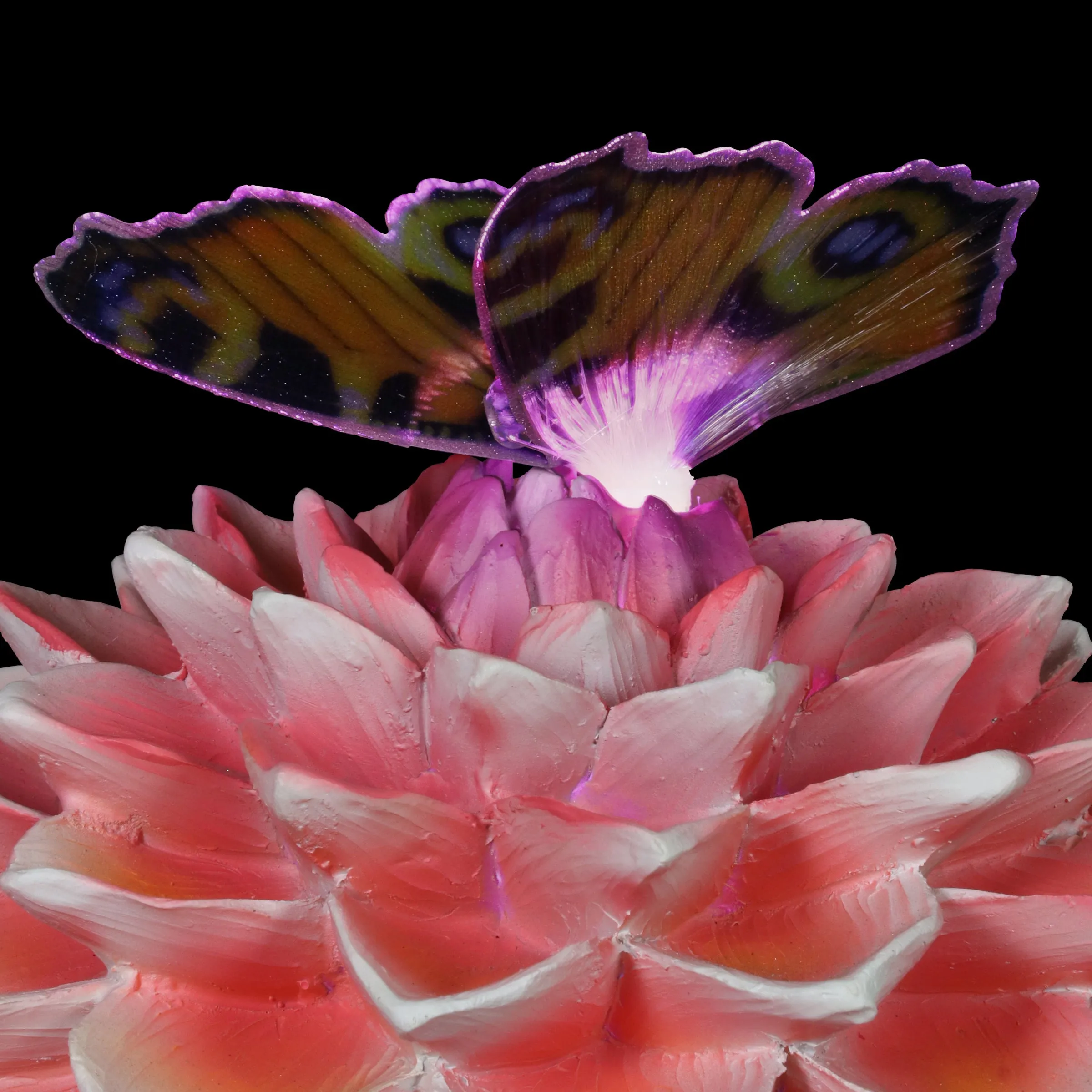Solar Garden Turtle Statue with Fiber Optic Color Changing Butterfly, 9 Inch