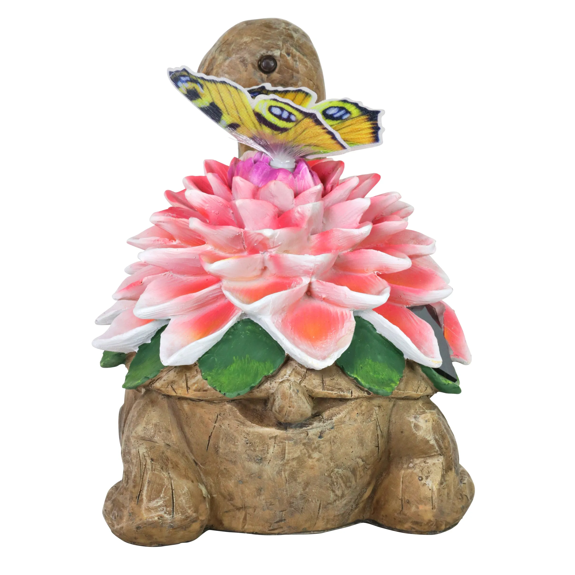 Solar Garden Turtle Statue with Fiber Optic Color Changing Butterfly, 9 Inch