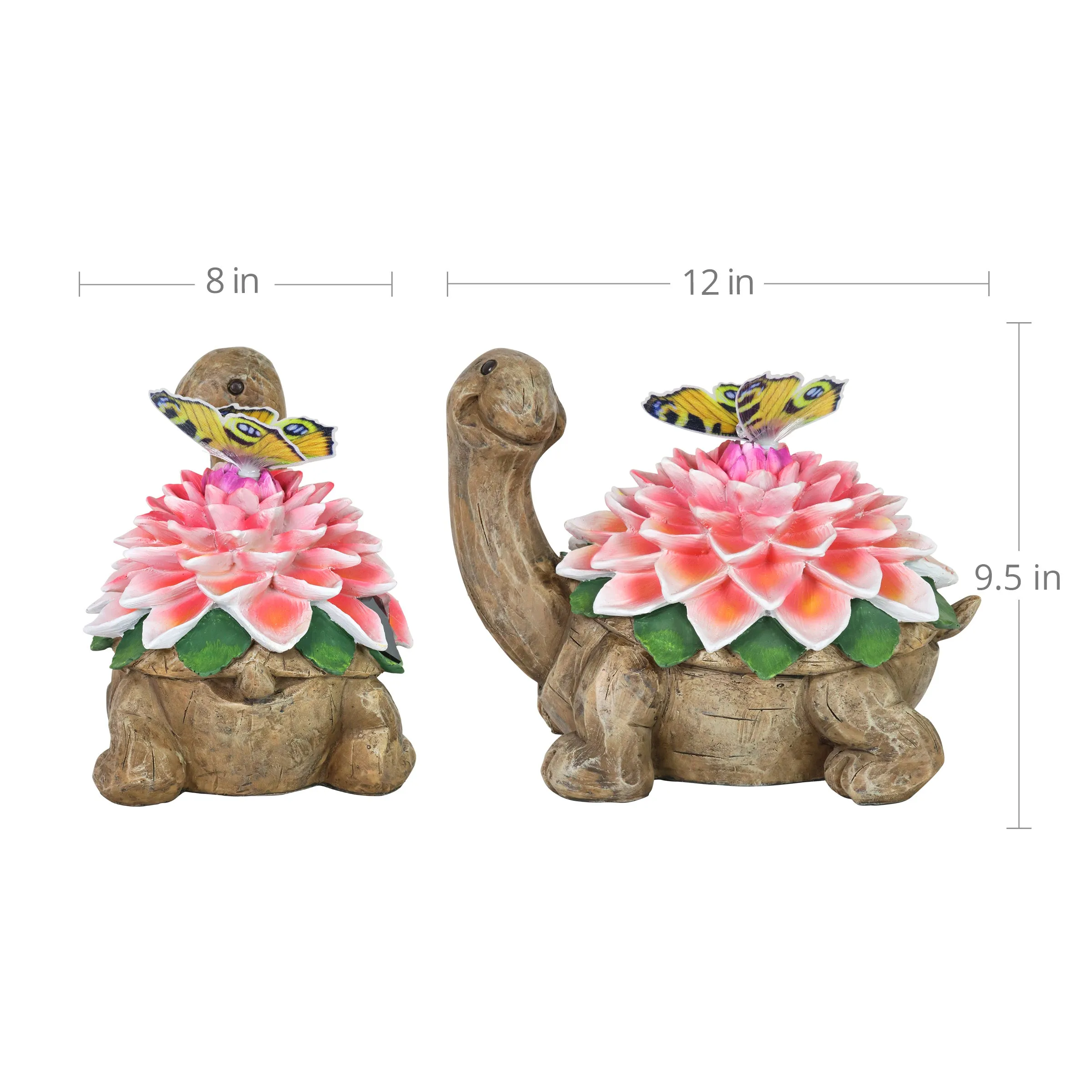 Solar Garden Turtle Statue with Fiber Optic Color Changing Butterfly, 9 Inch