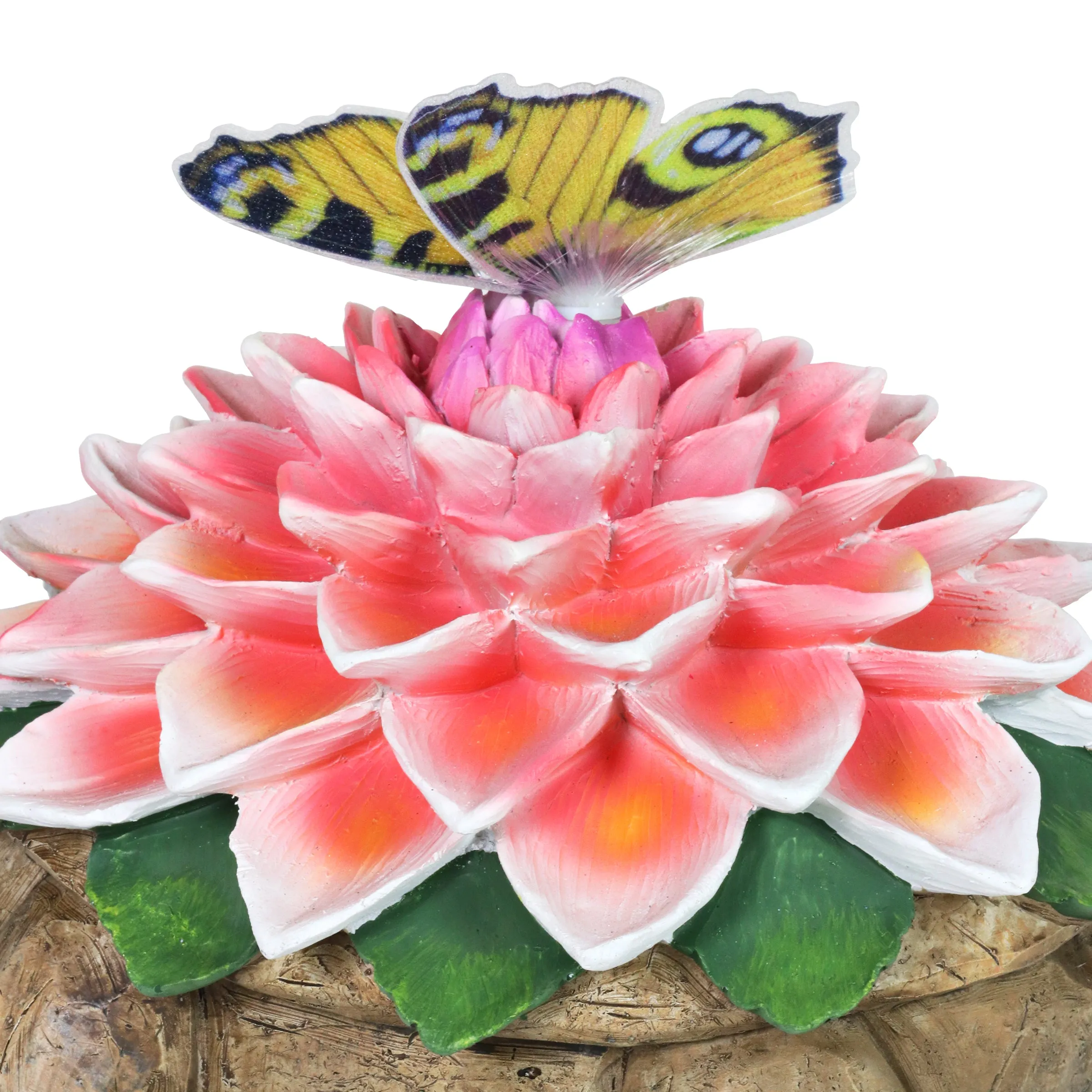 Solar Garden Turtle Statue with Fiber Optic Color Changing Butterfly, 9 Inch