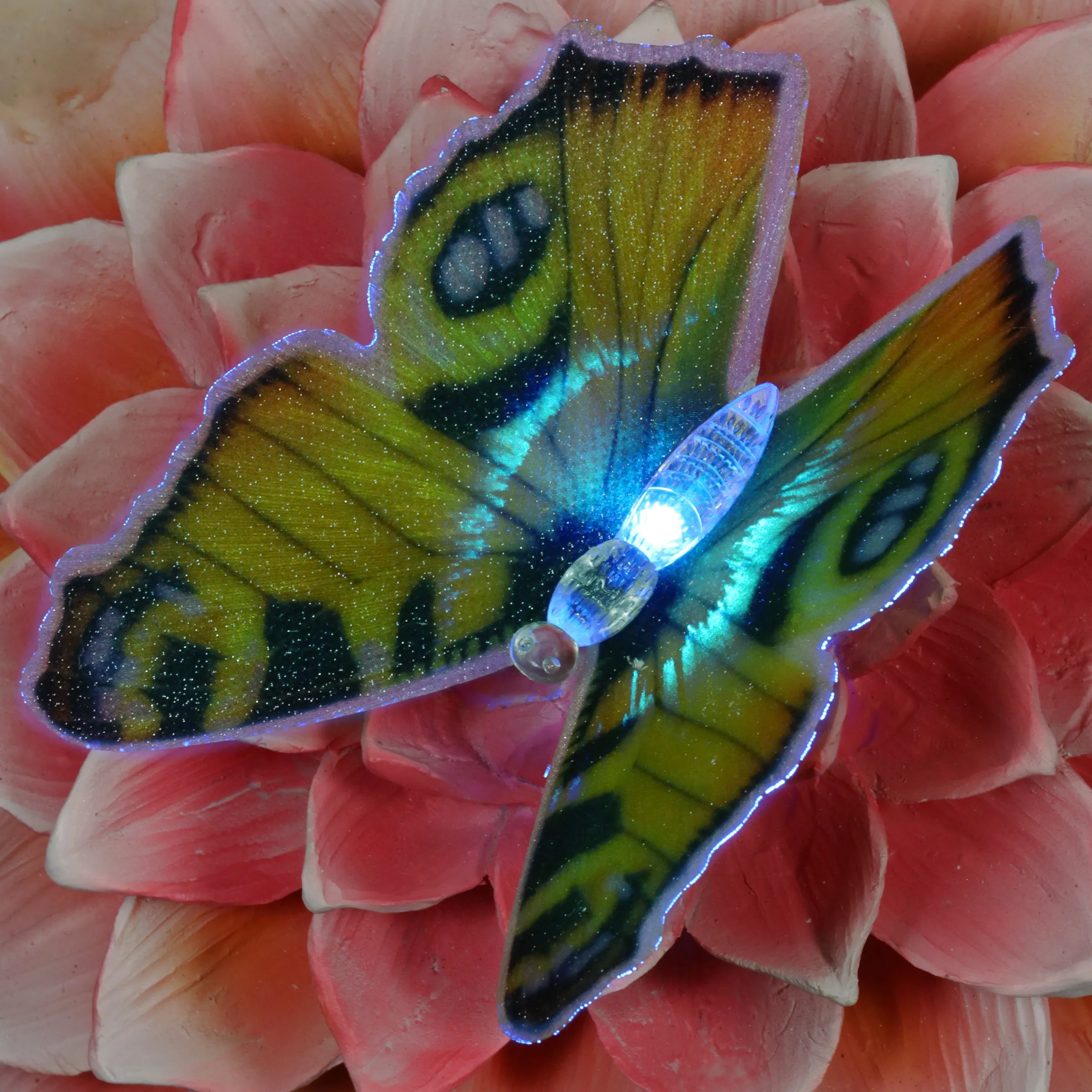 Solar Garden Turtle Statue with Fiber Optic Color Changing Butterfly, 9 Inch