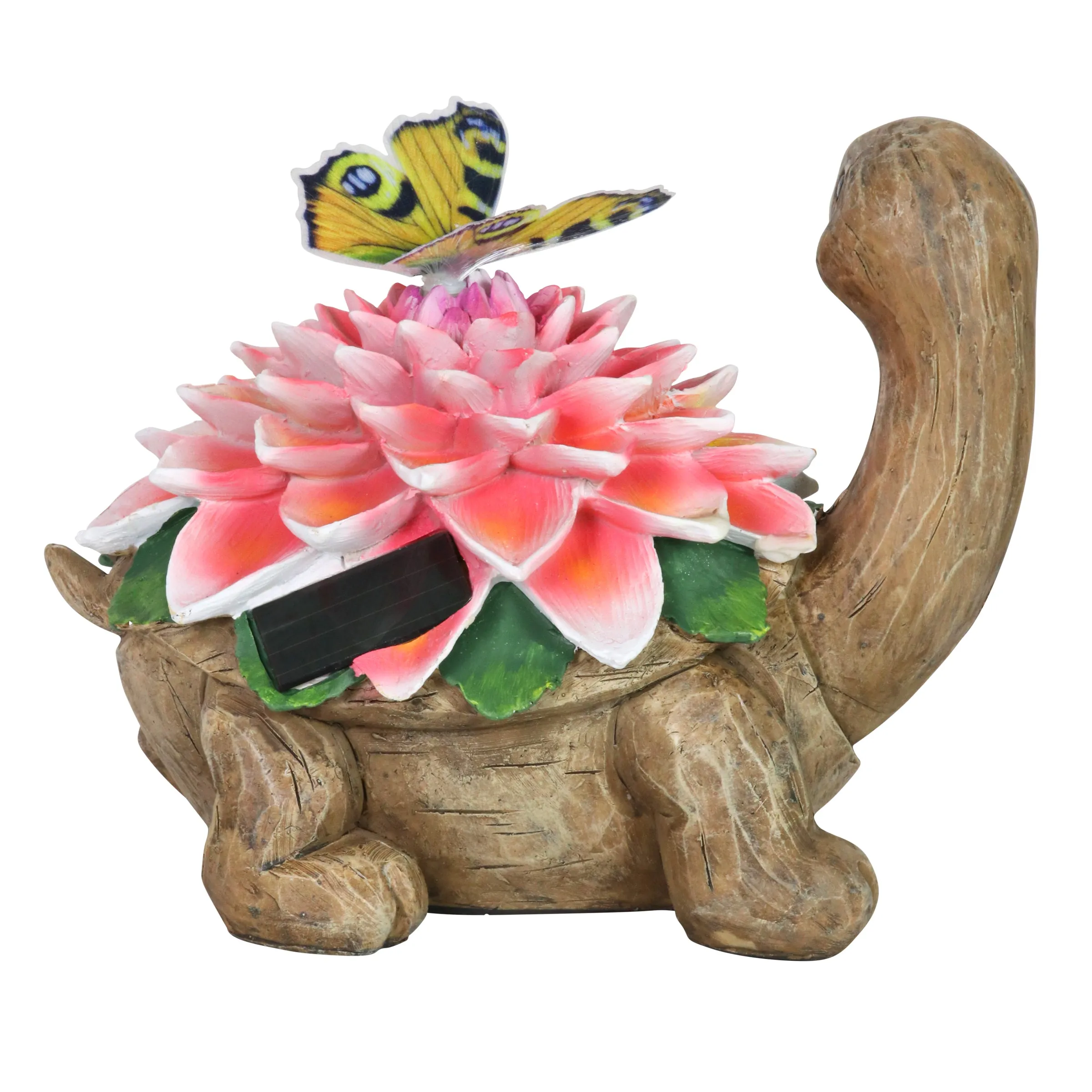 Solar Garden Turtle Statue with Fiber Optic Color Changing Butterfly, 9 Inch