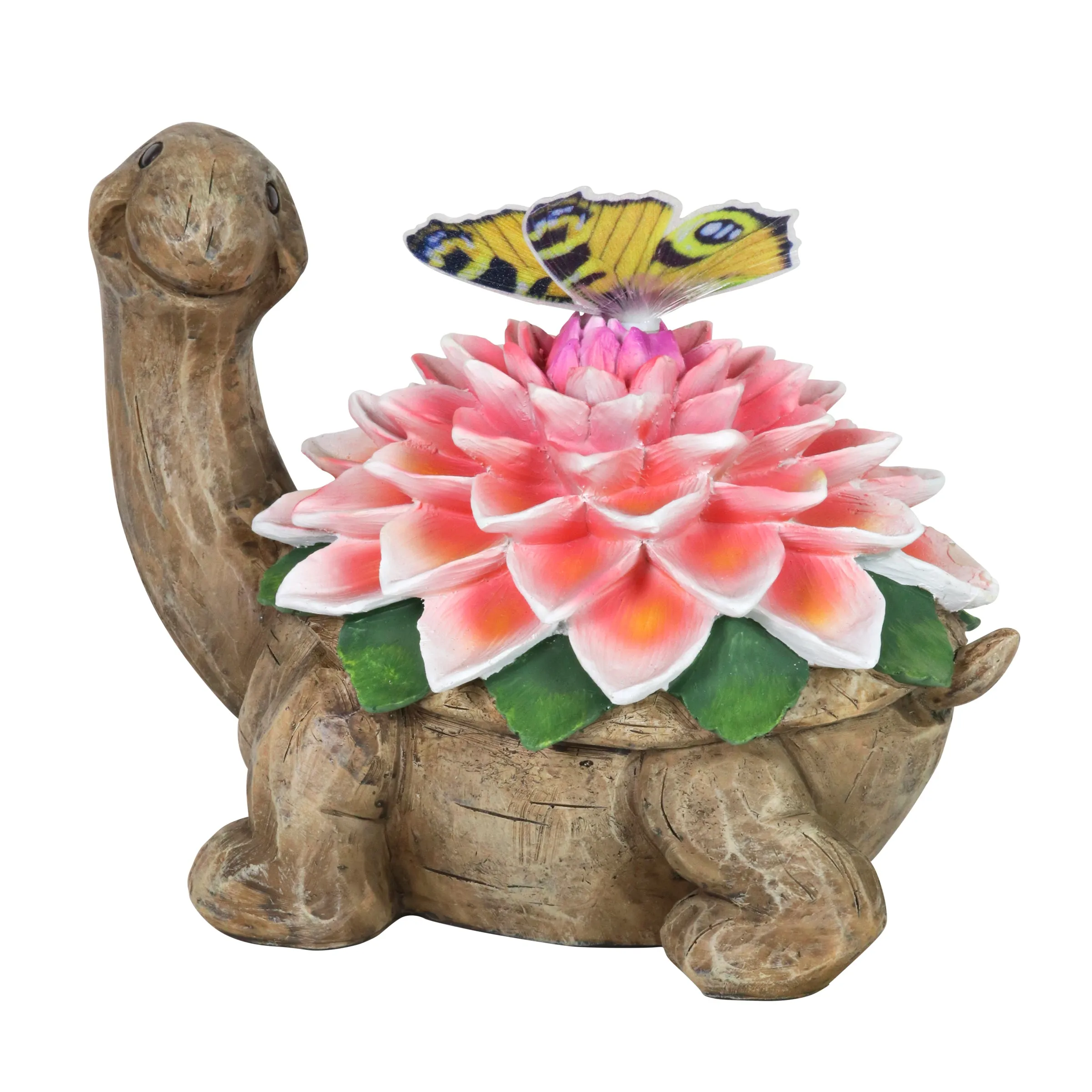 Solar Garden Turtle Statue with Fiber Optic Color Changing Butterfly, 9 Inch