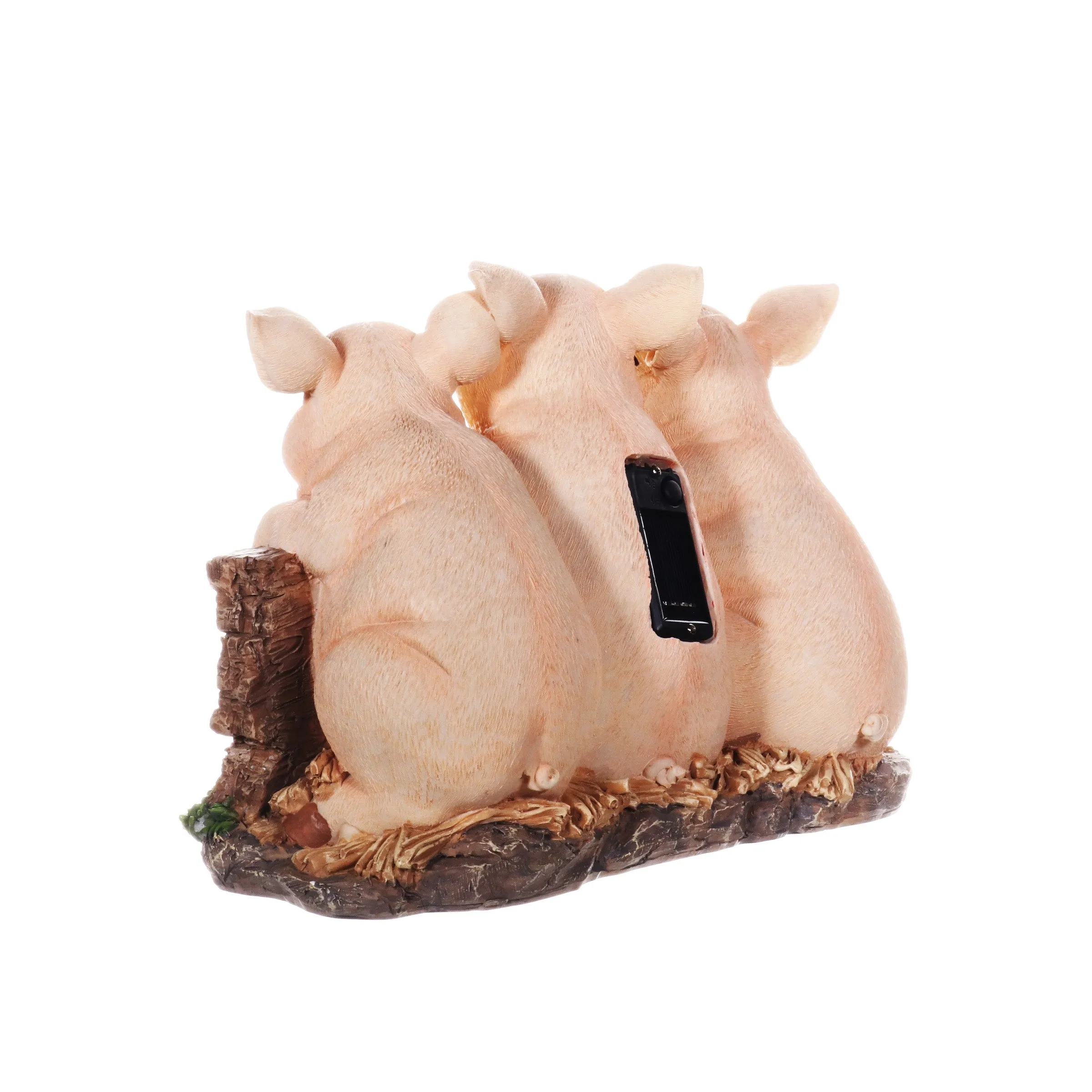 Solar Hand Painted Pigs on a Welcome Log Garden Statue, 12.5 by 8 Inches