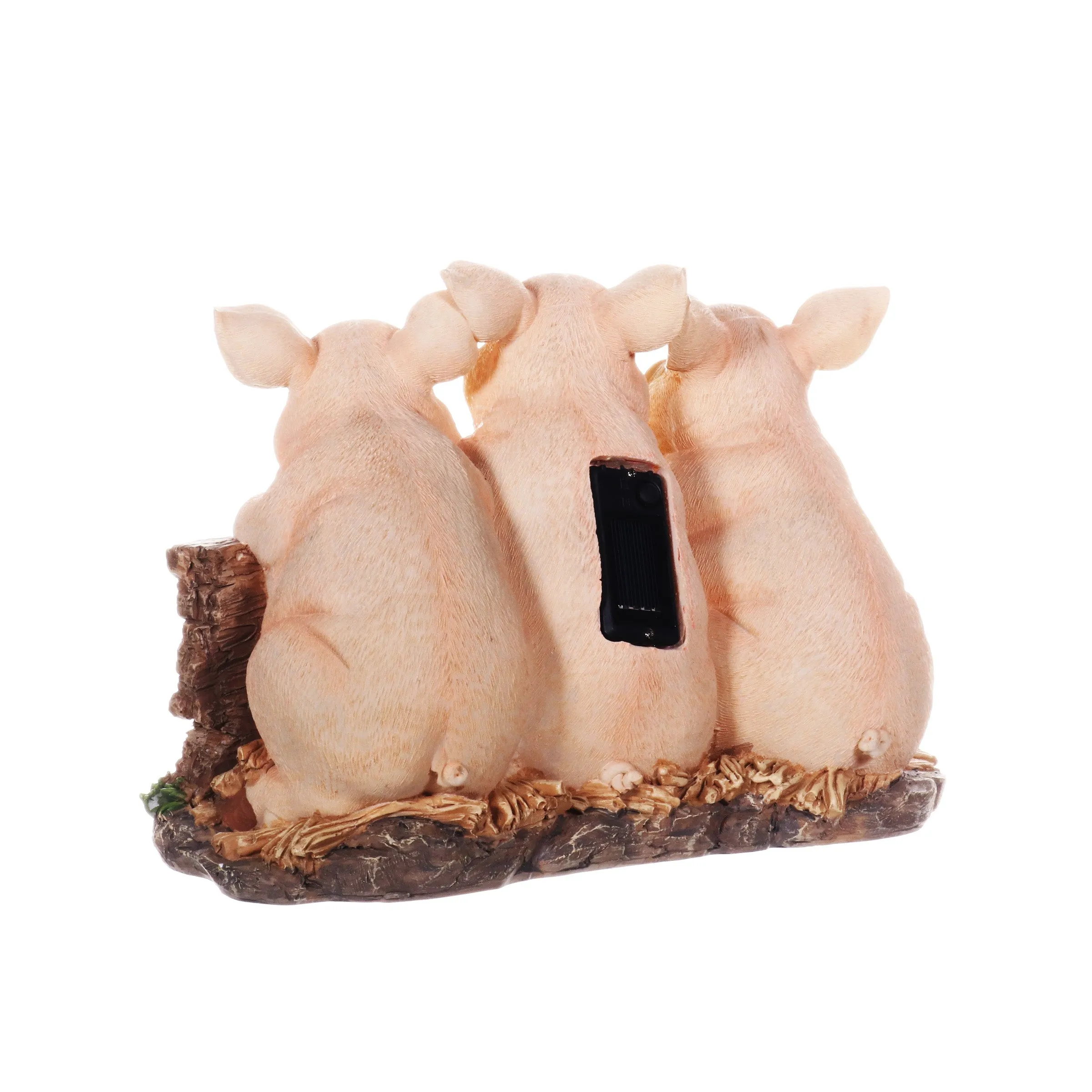 Solar Hand Painted Pigs on a Welcome Log Garden Statue, 12.5 by 8 Inches