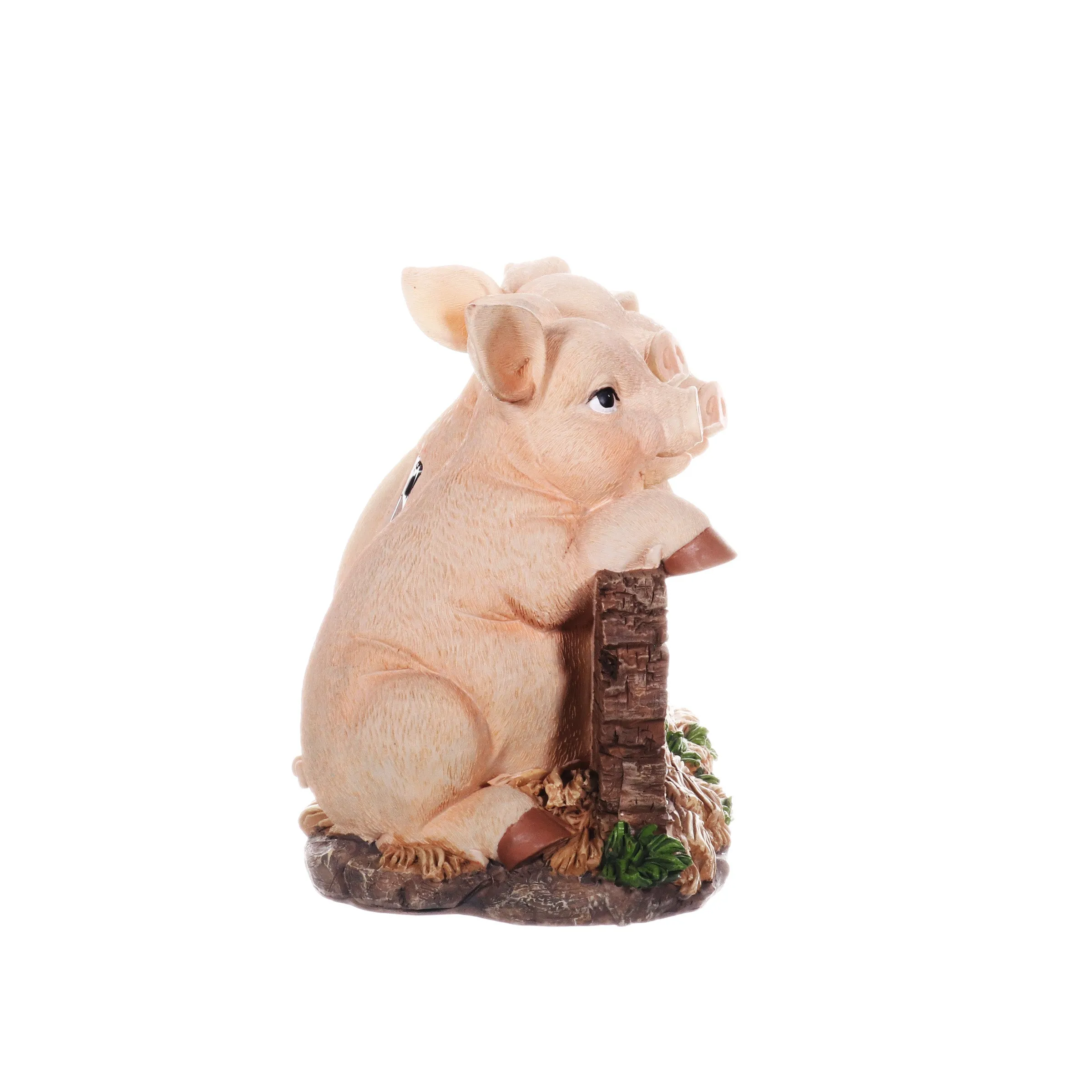 Solar Hand Painted Pigs on a Welcome Log Garden Statue, 12.5 by 8 Inches