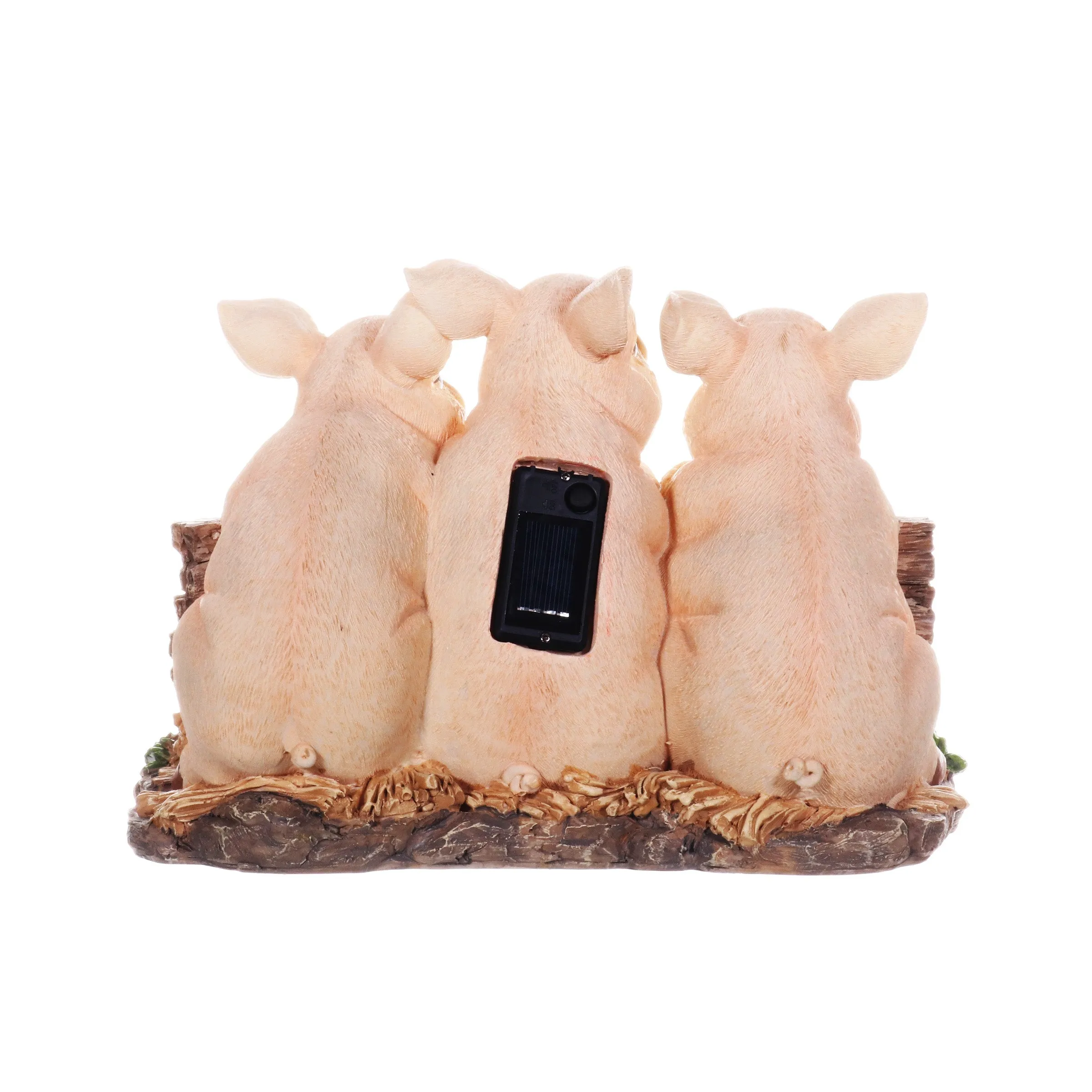 Solar Hand Painted Pigs on a Welcome Log Garden Statue, 12.5 by 8 Inches