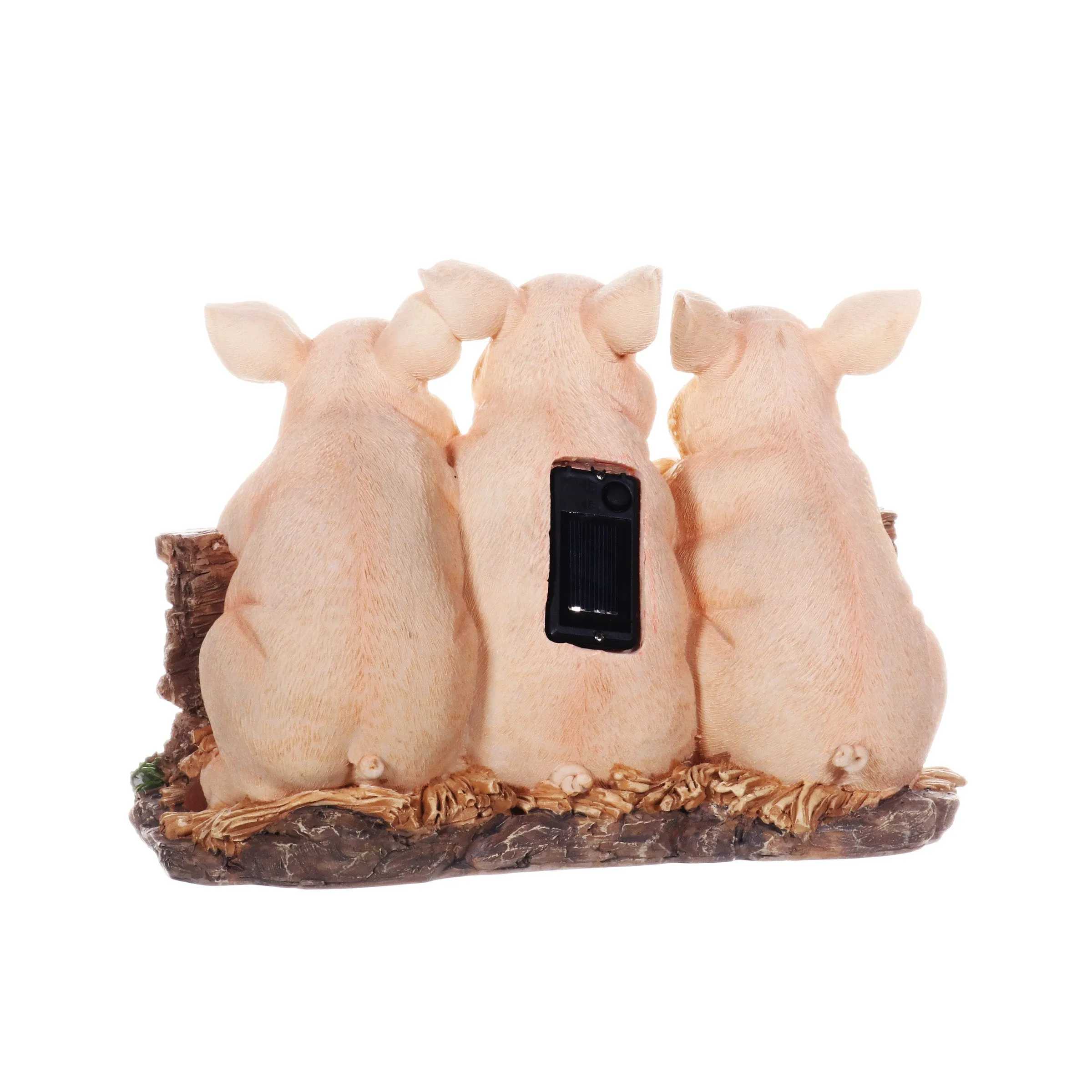 Solar Hand Painted Pigs on a Welcome Log Garden Statue, 12.5 by 8 Inches
