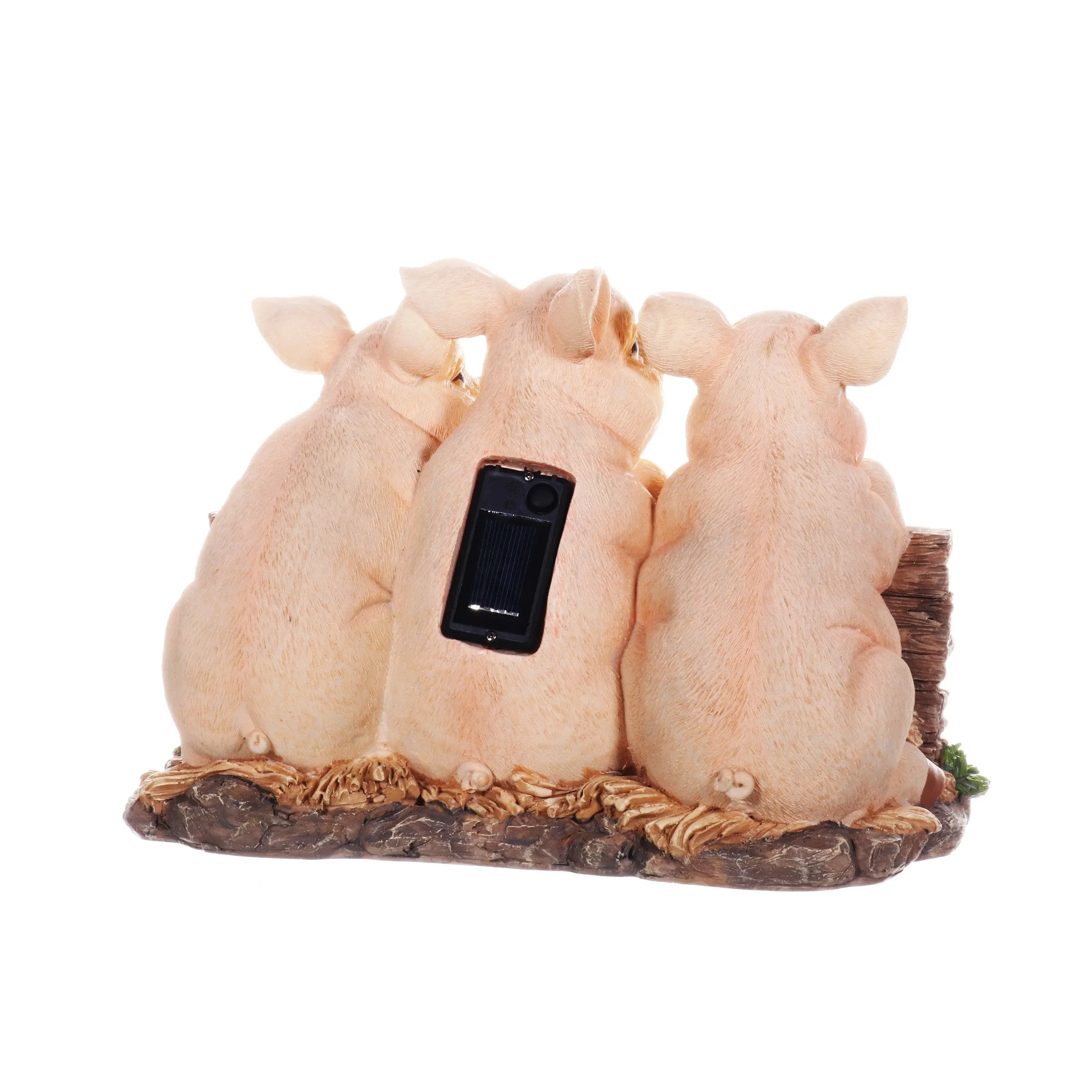 Solar Hand Painted Pigs on a Welcome Log Garden Statue, 12.5 by 8 Inches
