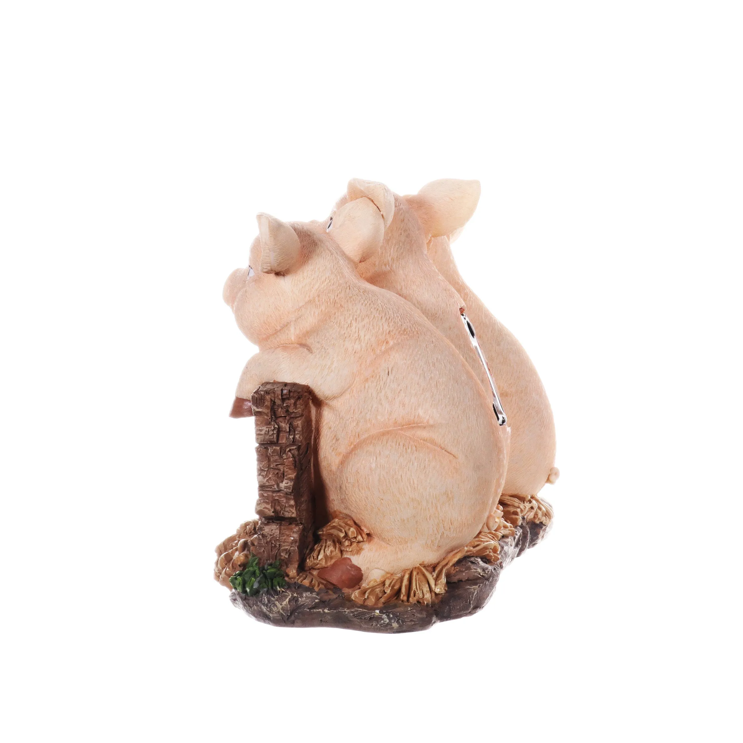 Solar Hand Painted Pigs on a Welcome Log Garden Statue, 12.5 by 8 Inches