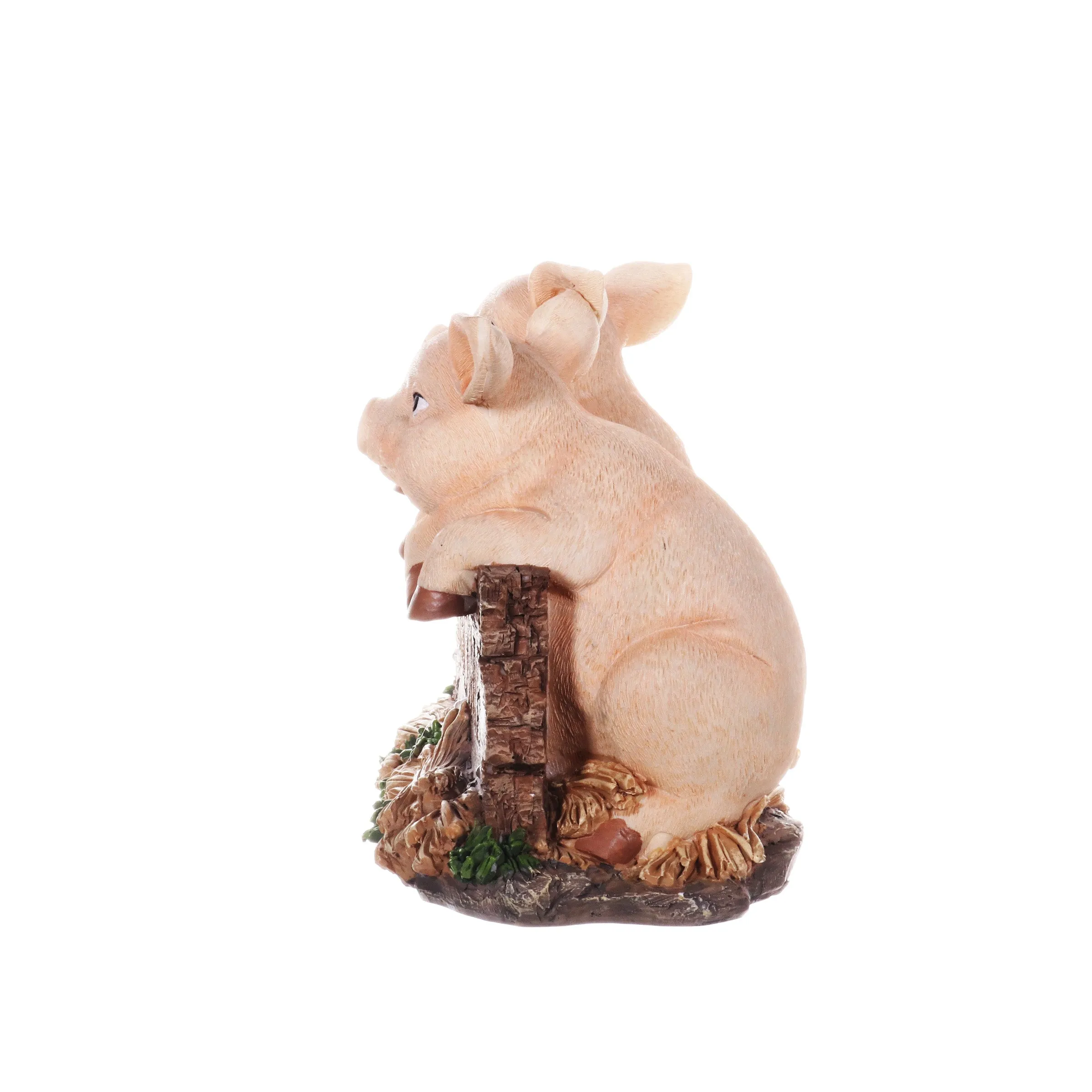 Solar Hand Painted Pigs on a Welcome Log Garden Statue, 12.5 by 8 Inches