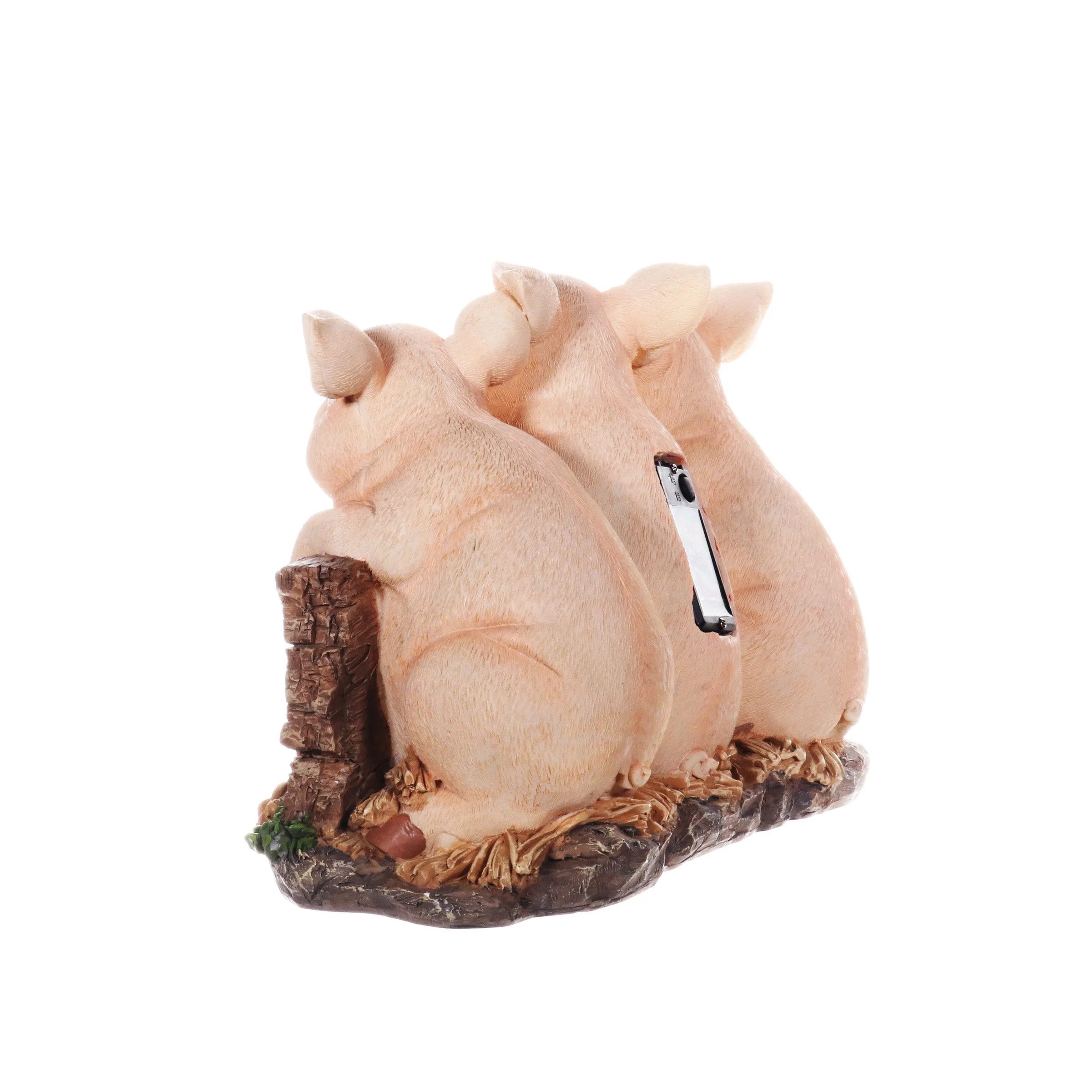 Solar Hand Painted Pigs on a Welcome Log Garden Statue, 12.5 by 8 Inches