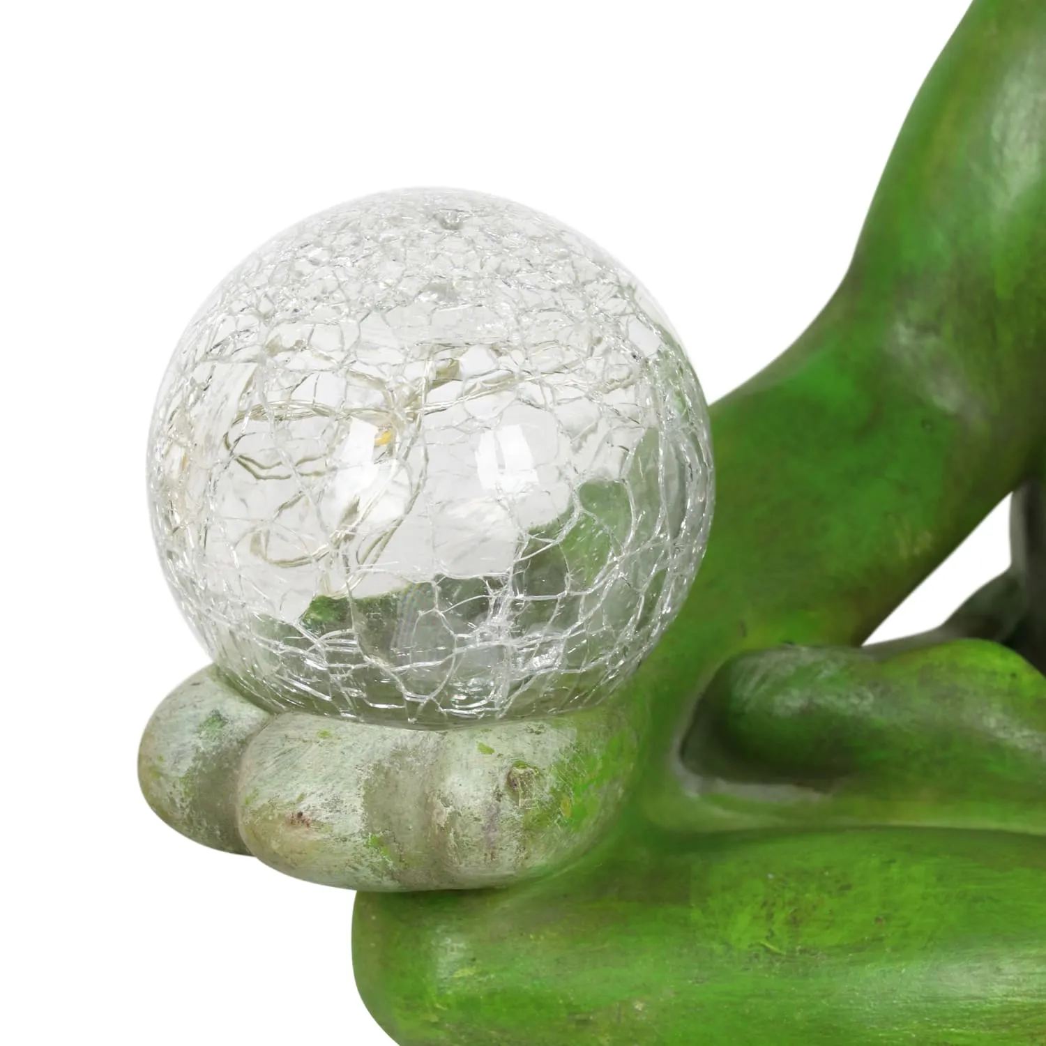 Solar Meditating Yoga Frog Holding Two Crackle Glass Balls Garden Statue, 6 by 9 Inches