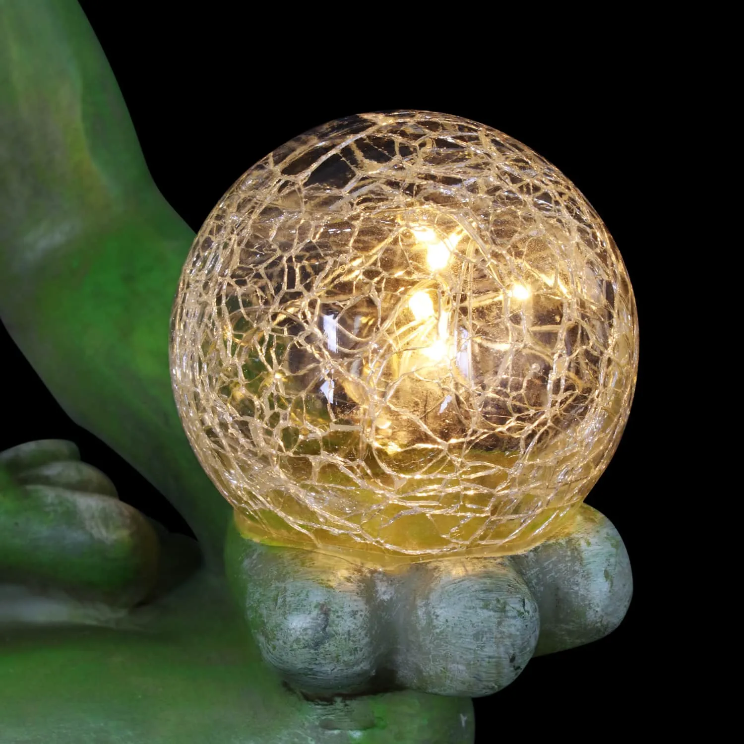 Solar Meditating Yoga Frog Holding Two Crackle Glass Balls Garden Statue, 6 by 9 Inches