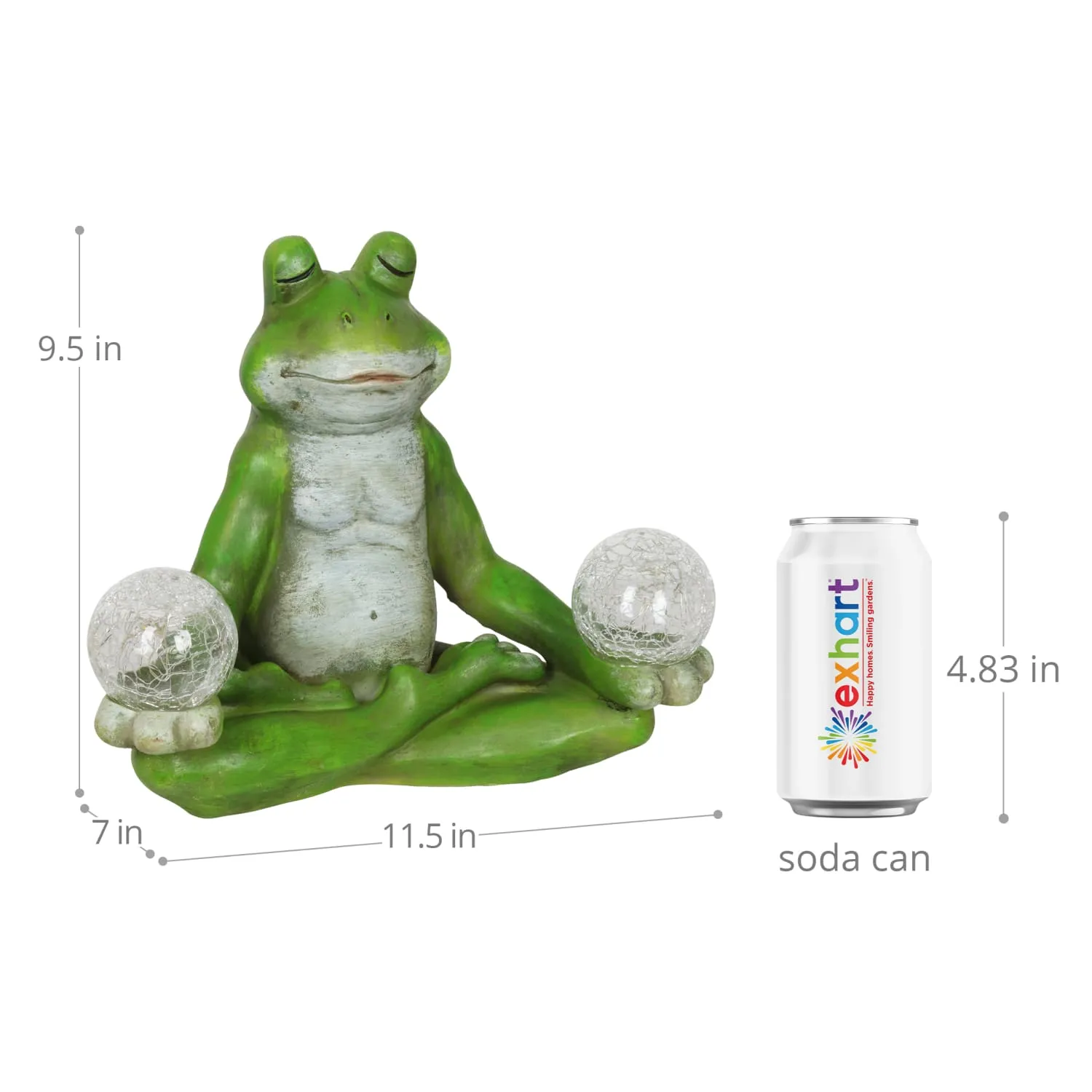Solar Meditating Yoga Frog Holding Two Crackle Glass Balls Garden Statue, 6 by 9 Inches