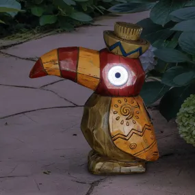 Solar Orange Tiki Toucan Garden Statue with LED Eyes, 10 by 10 Inches