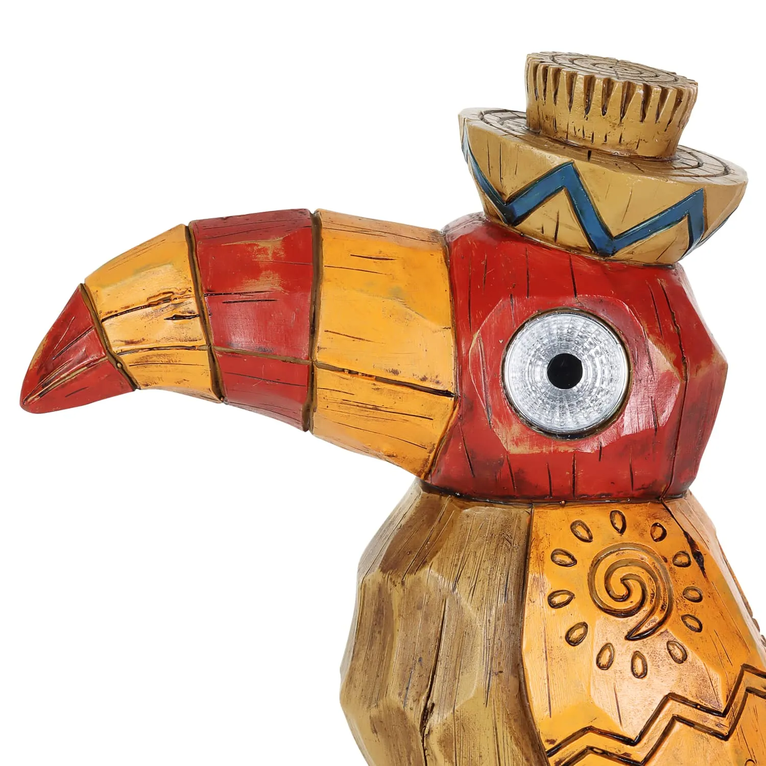 Solar Orange Tiki Toucan Garden Statue with LED Eyes, 10 by 10 Inches